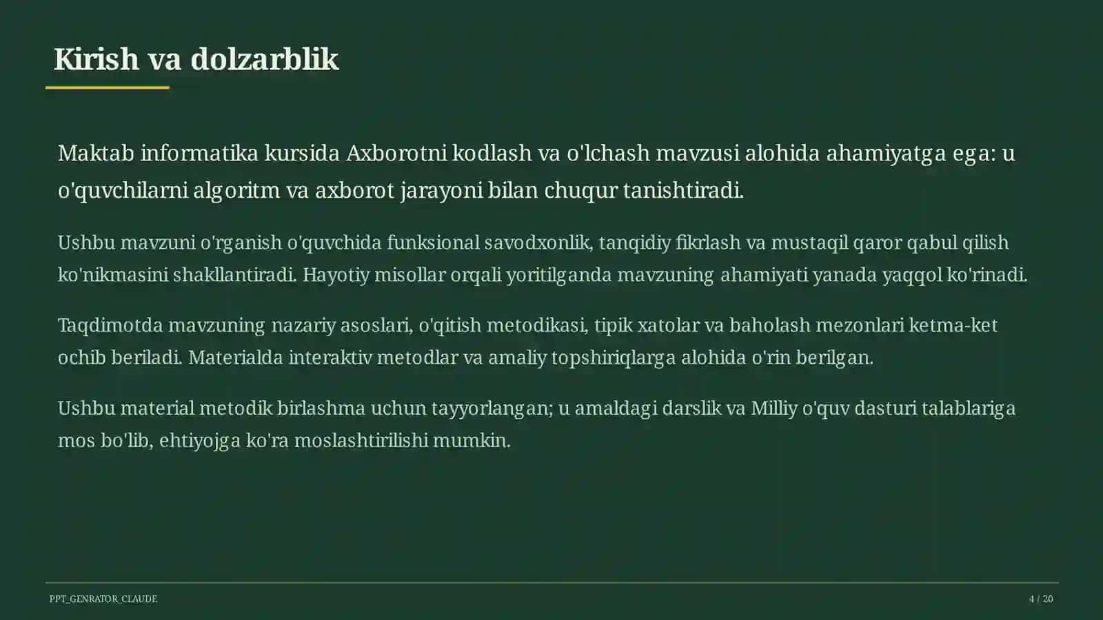 Axborotni kodlash va o'lchash (7-sinf) 4