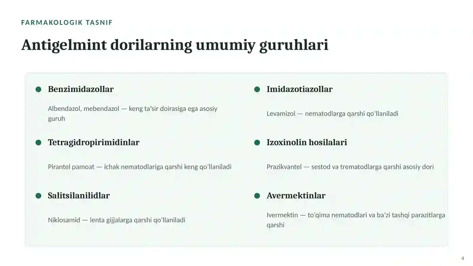 Gijja kasalliklarini davolashda qo‘llaniladigan dori vositalari | 15 slayd 4