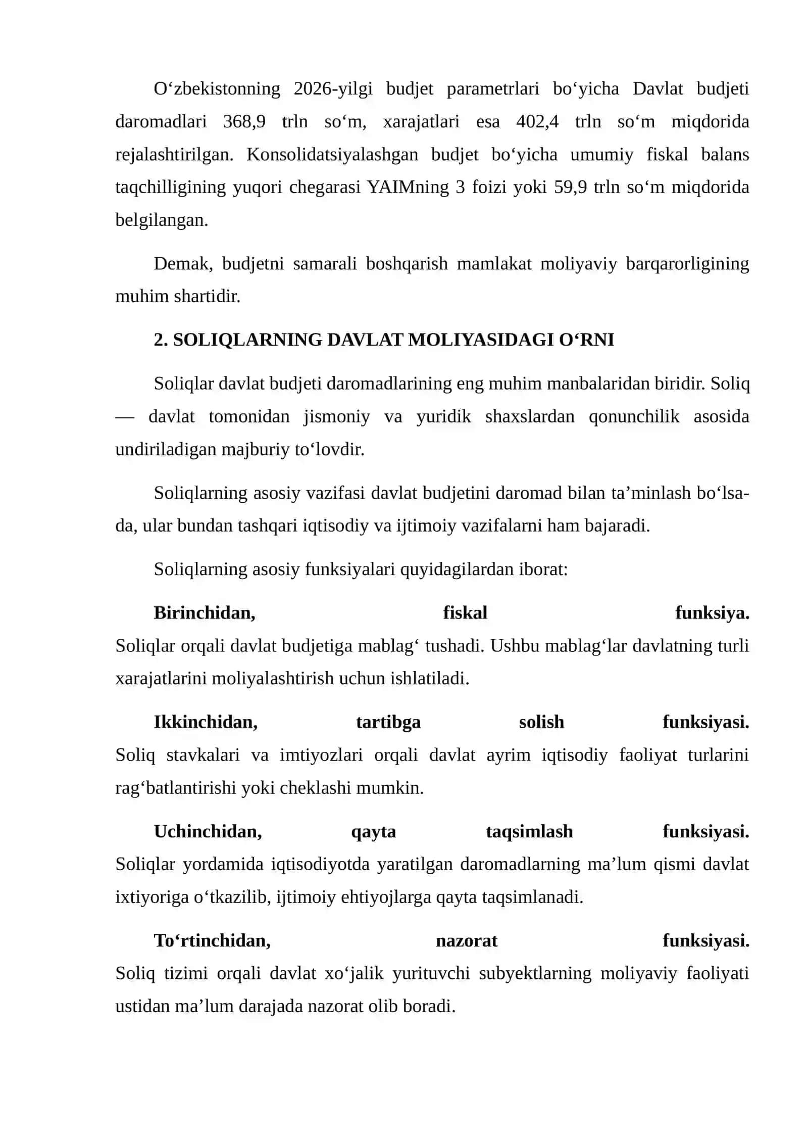 DAVLAT BUDJETI, SOLIQLAR VA DAVLAT QARZI — MOLIYAVIY BARQARORLIKNI BELGILOVCHI ASOSIY OMILLAR 4