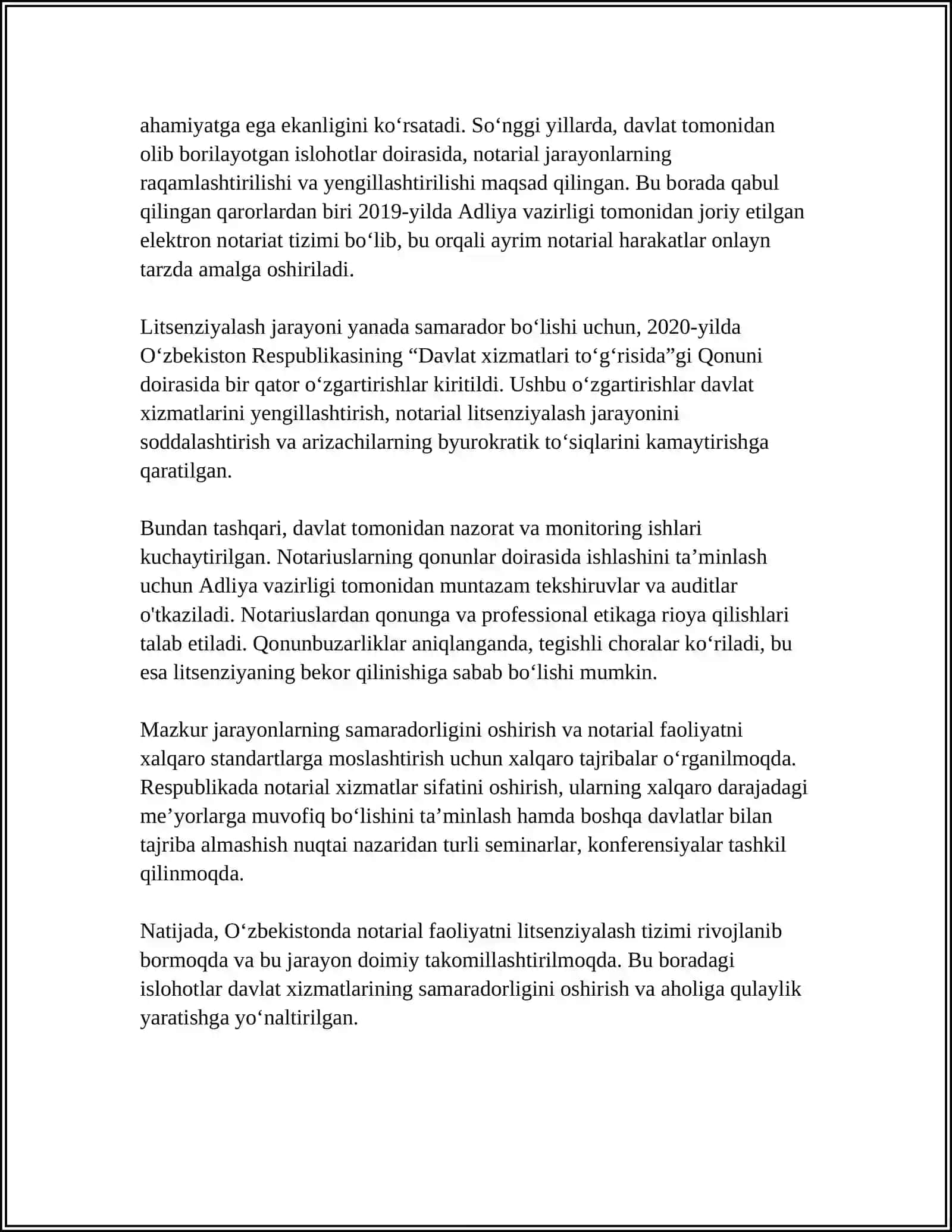 MUSTAQIL ISH Mavzu: NOTARIAL FAOLIYATNI LITSENZIYALASH 4