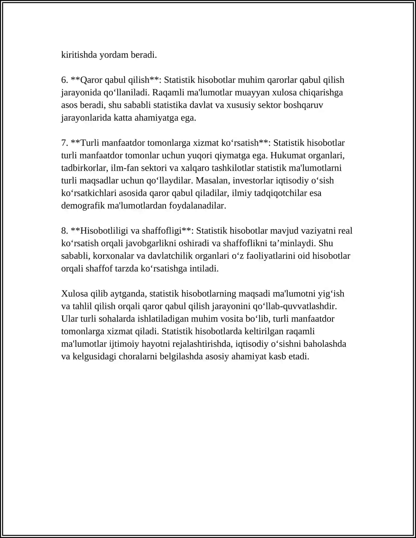STATISTIK HISOBOT, REGISTR VA MAXSUS TASHKIL ETILADIGAN STATISTIK KUZATISHLAR 4