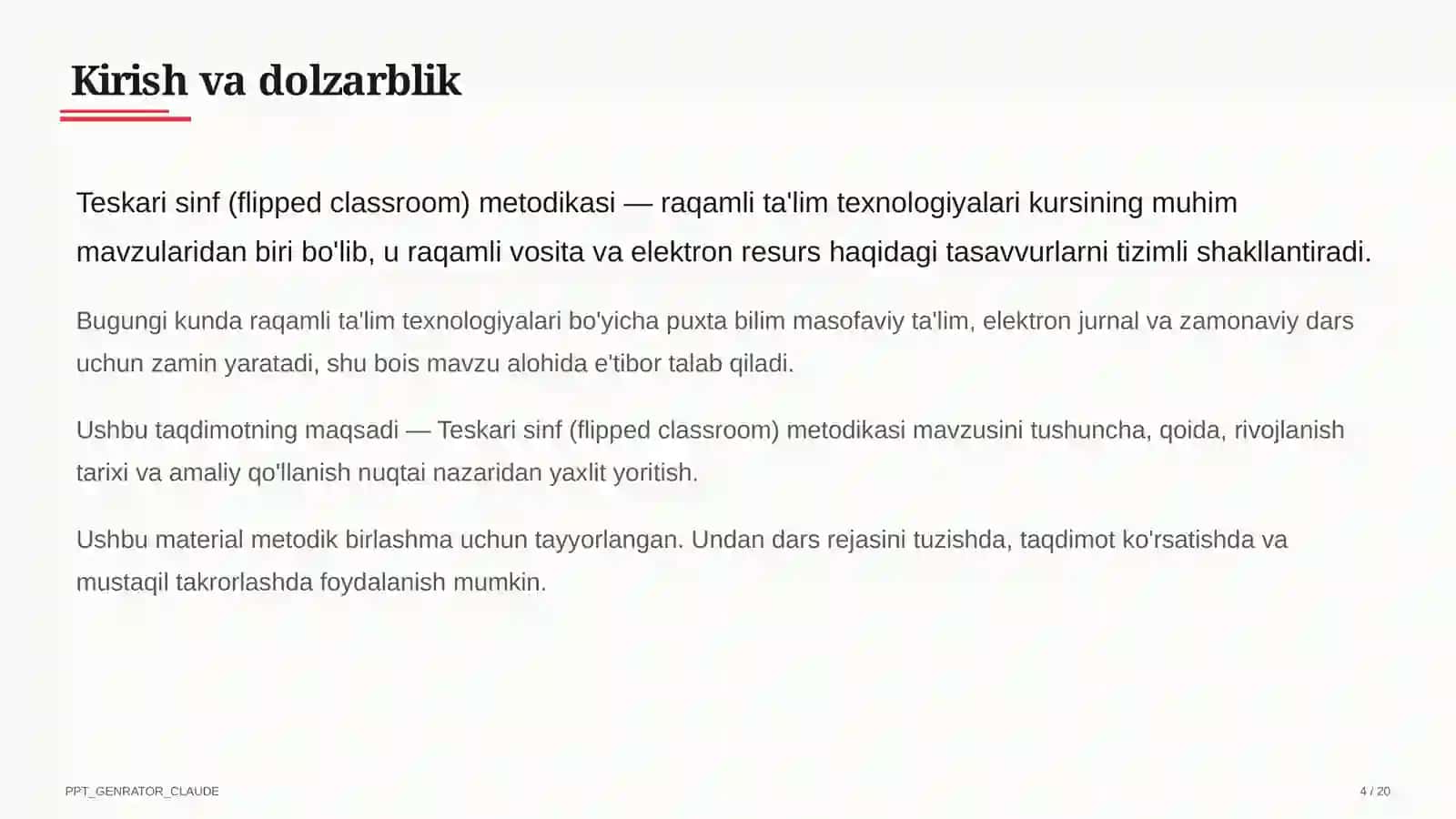 Teskari sinf (flipped classroom) metodikasi 4