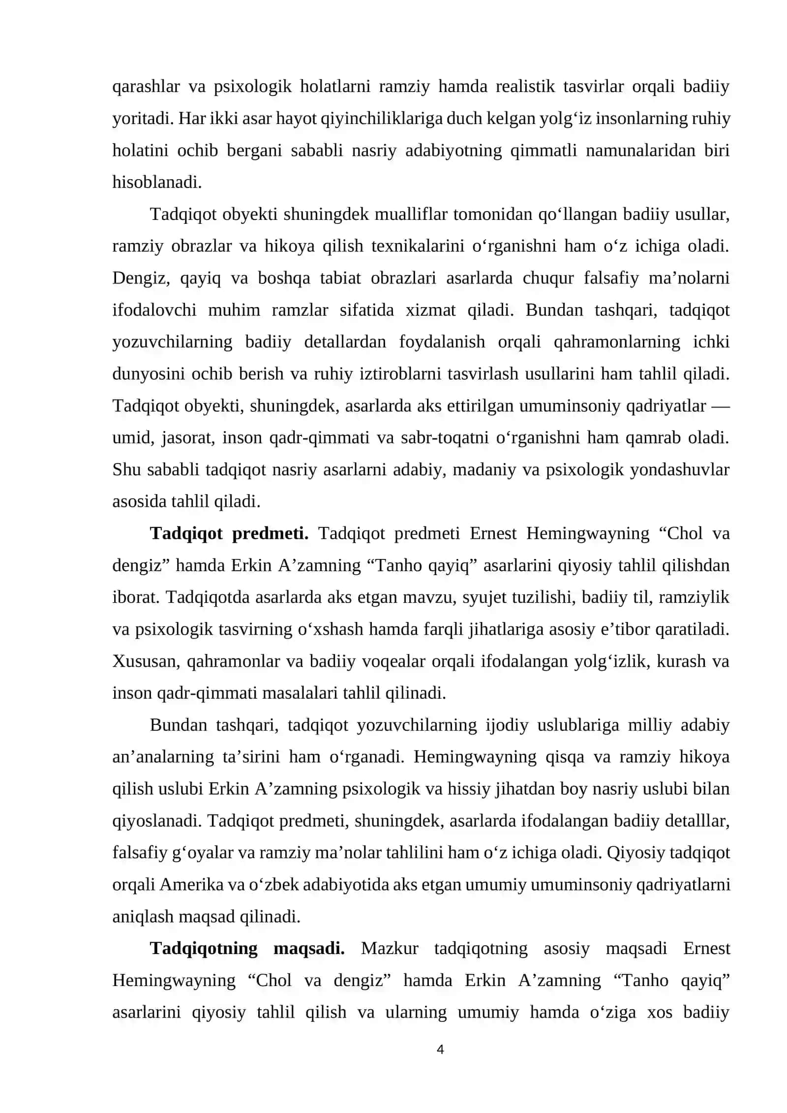 ‘Chol va dengiz’ va ‘Tanho qayiq’ asarlarining qiyosiy tahlili 4
