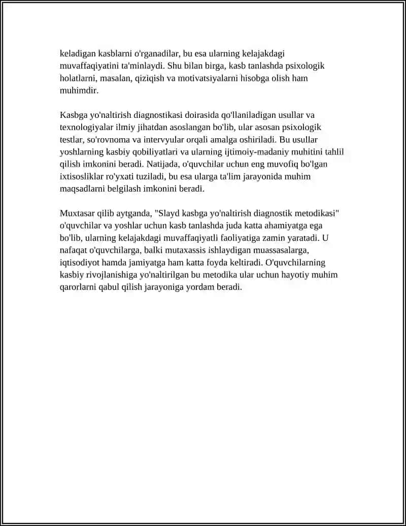 SLAYD KASBGA YO'NALTIRISH DIAGNOSTIK METODIKASI 4