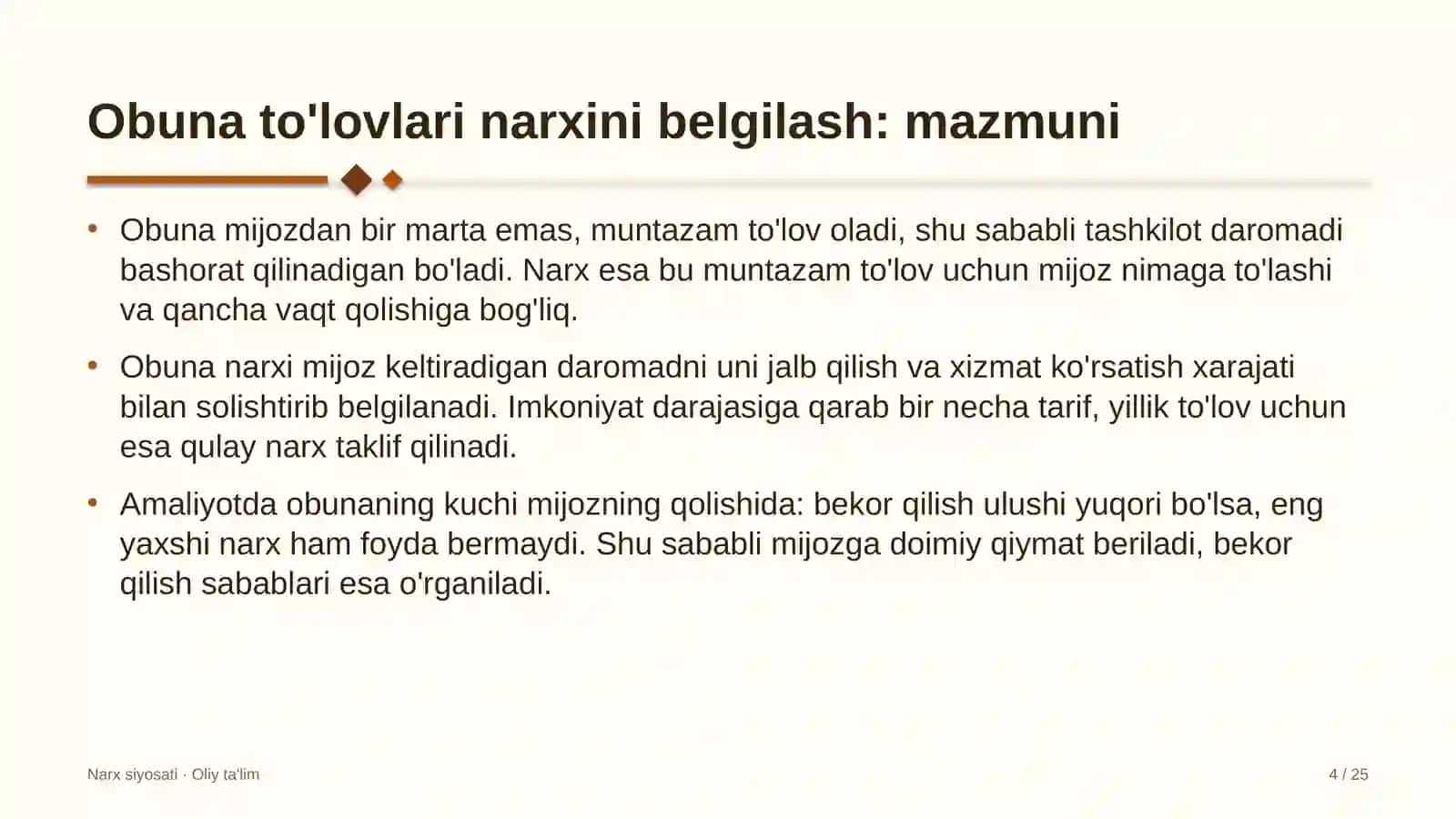 Daryo transportida obuna to'lovlari narxini belgilash 4