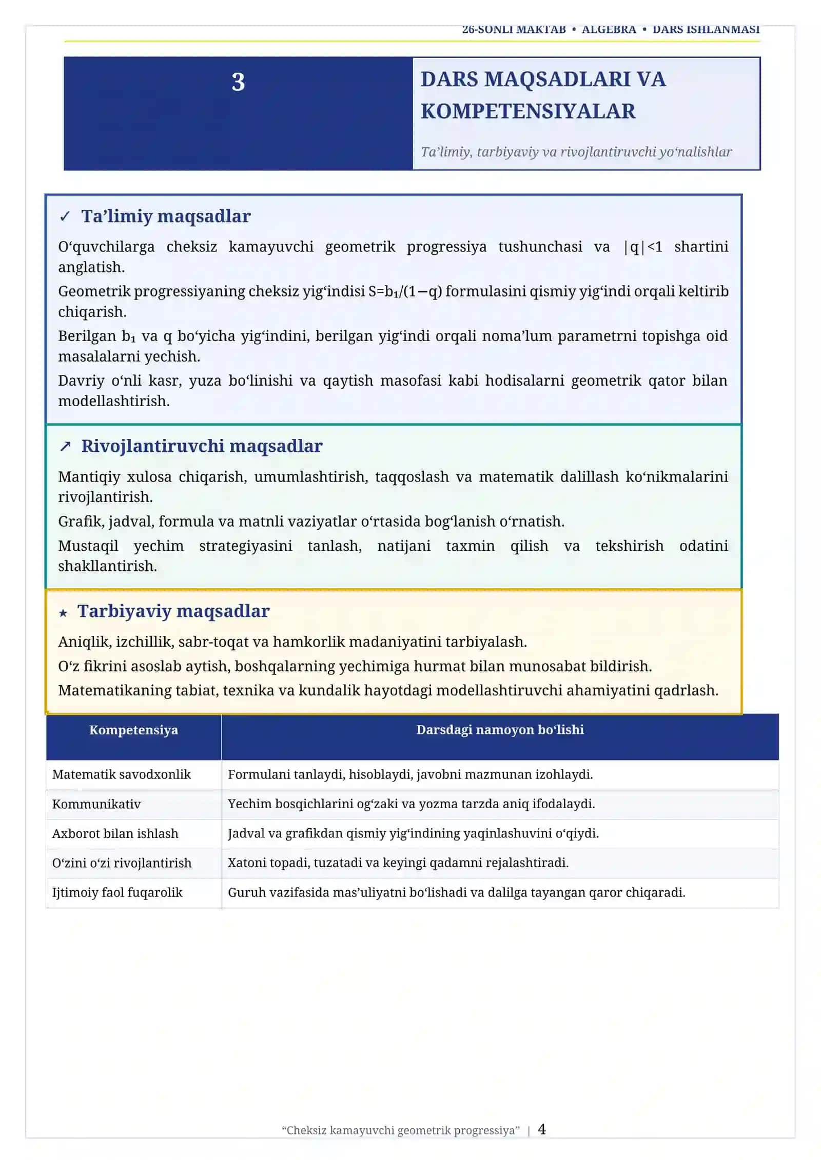 Cheksiz kamayuvchi progressiya 4