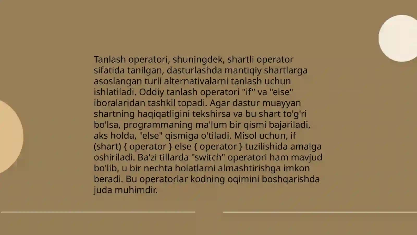 Interpretatorlar va kompilyatorlar. Tanlash operatori bilan ishlash 4