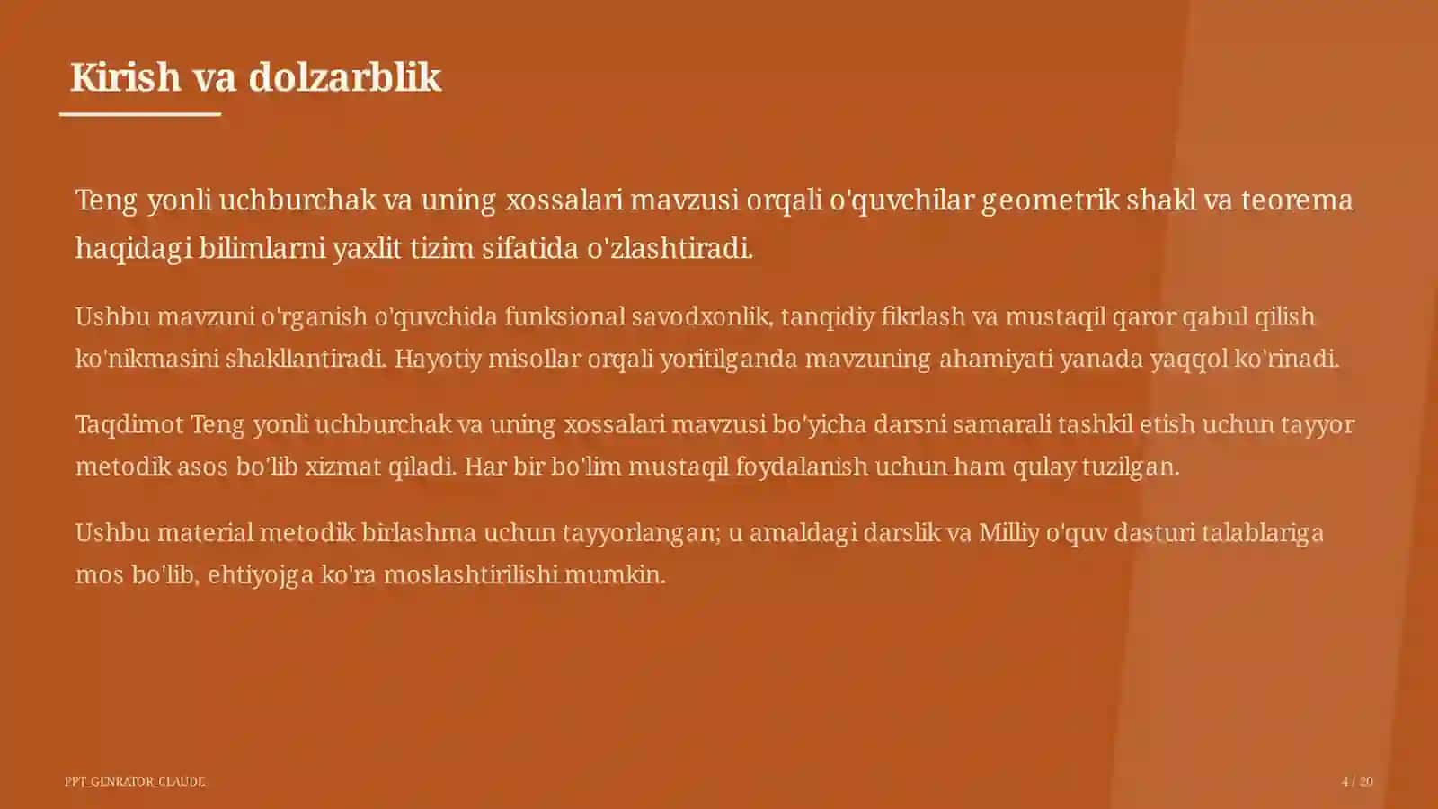 Teng yonli uchburchak va uning xossalari (7-sinf) 4