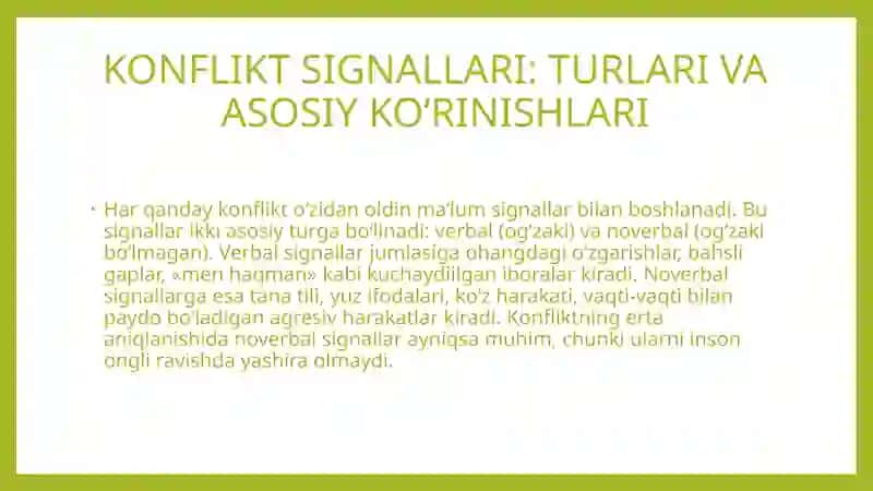 Konfliktsignallari.Konfliktlarning yuzaga kelishi datanazaboni. 4
