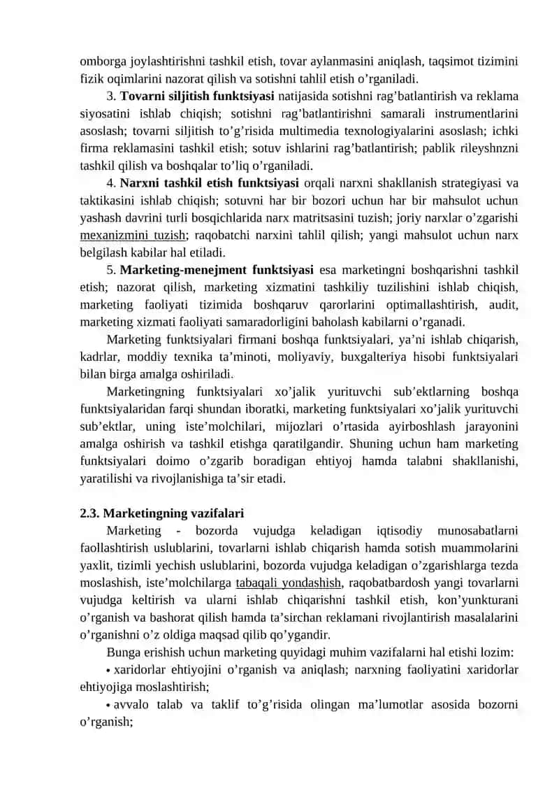 MARKYETING TAMOYILLARI, VAZIFALARI, FUNKSIYALARI VA TURLARI 4