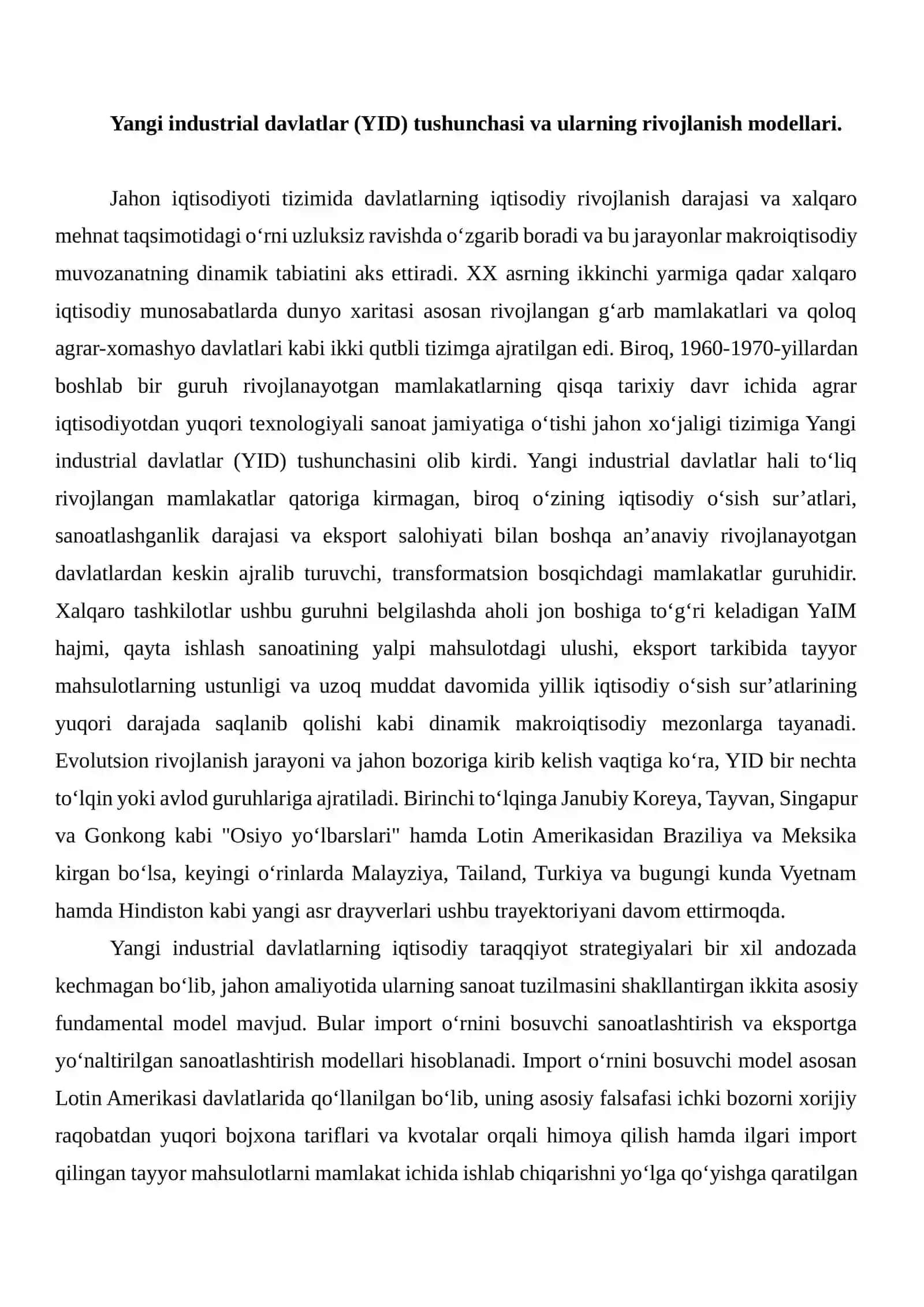 Yangi industrial davlatlar (YID) 4