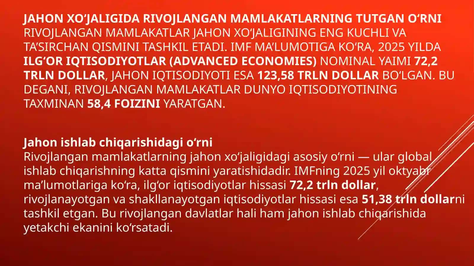 JAHON XO‘JALIGIDA RIVOJLANGAN MAMLAKATLARNING TUTGAN O‘RNI 4