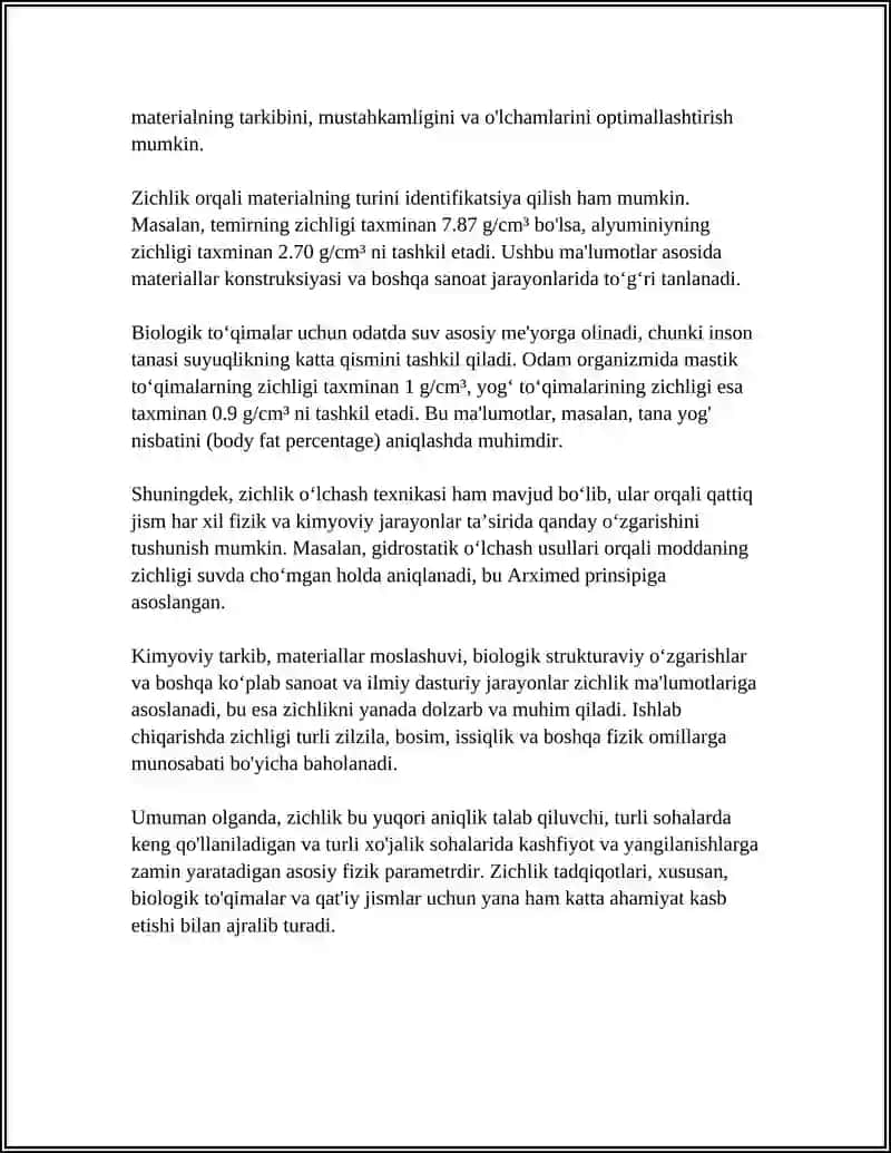 BIOLOGIK TOʻQIMALAR VA QATTIQ JISMLARNING ZICHLIGINI ANIQLASH 4