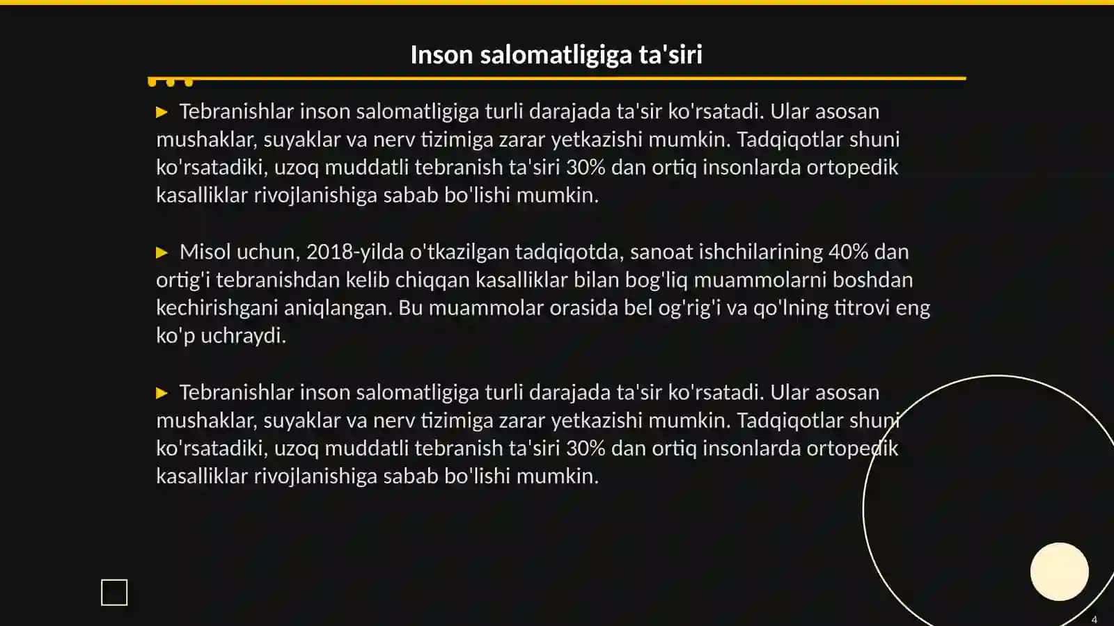 Tebranishlar (vibratsiya) insonga ta'siri, tebranishni kamaytirish yo'llari 4