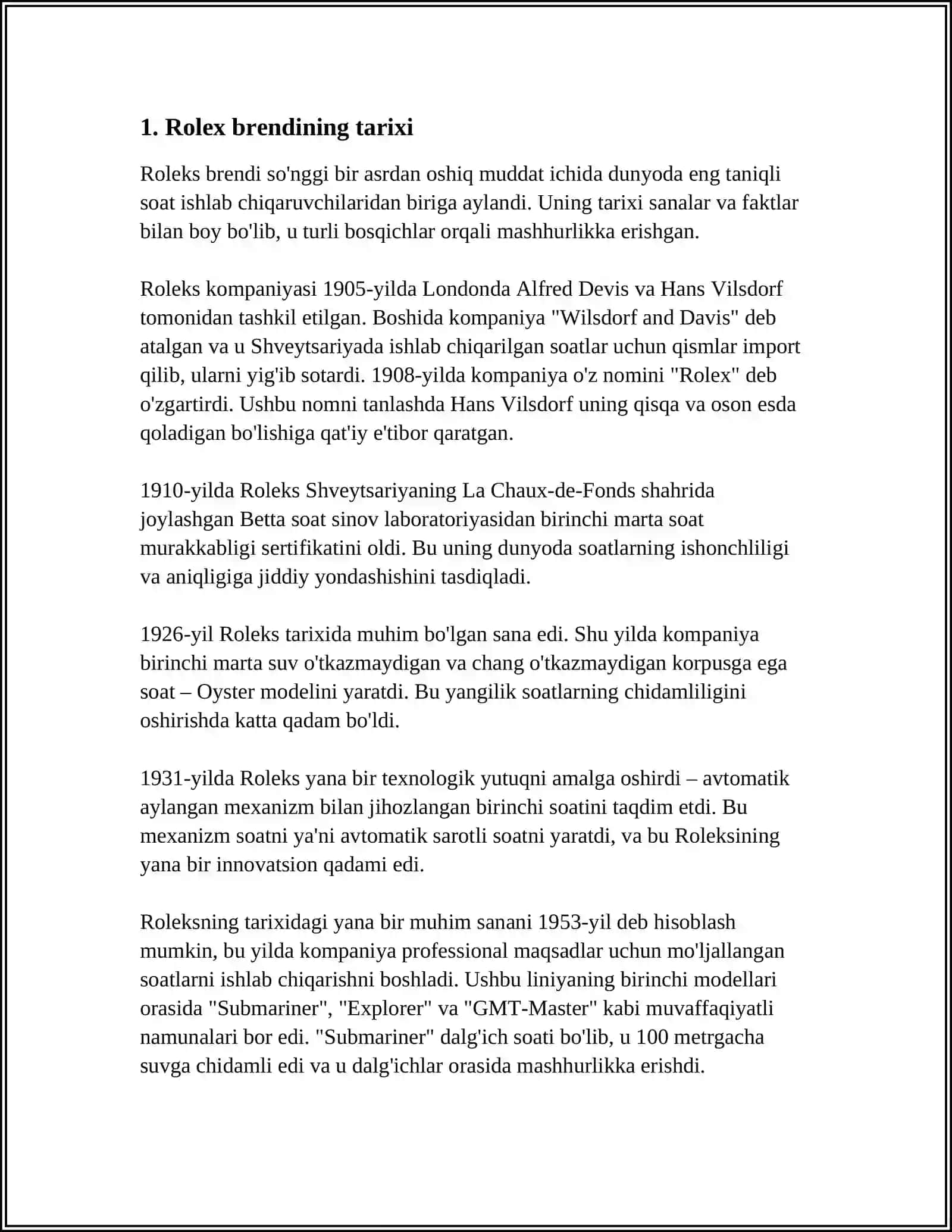 ROLEX HAQIDA REFERAT TAYYORLASH WORD DASTURIDA 4