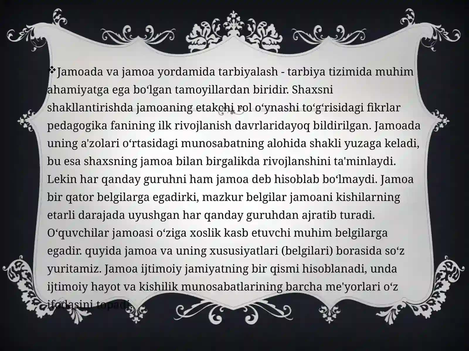 Bolalar Tarbiyajamoasiva yagonapedagogik jarayonning asosiy shakli 4