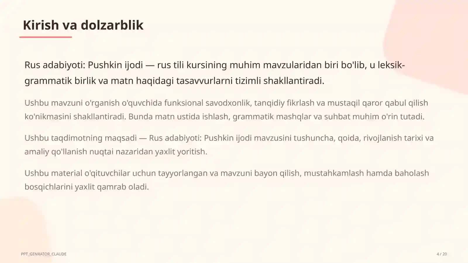 Rus adabiyoti: Pushkin ijodi (9-sinf) 4