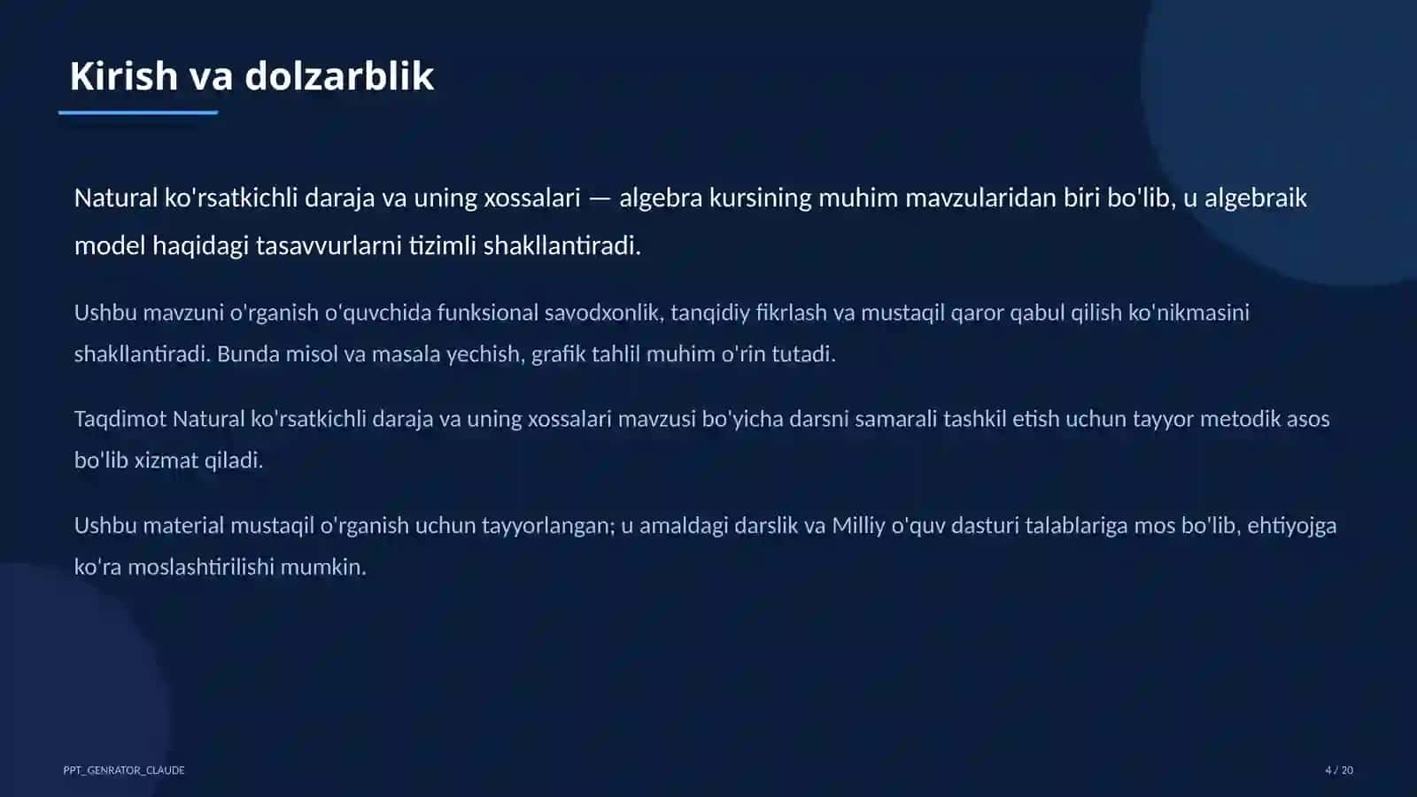 Natural ko'rsatkichli daraja va uning xossalari (7-sinf) 4