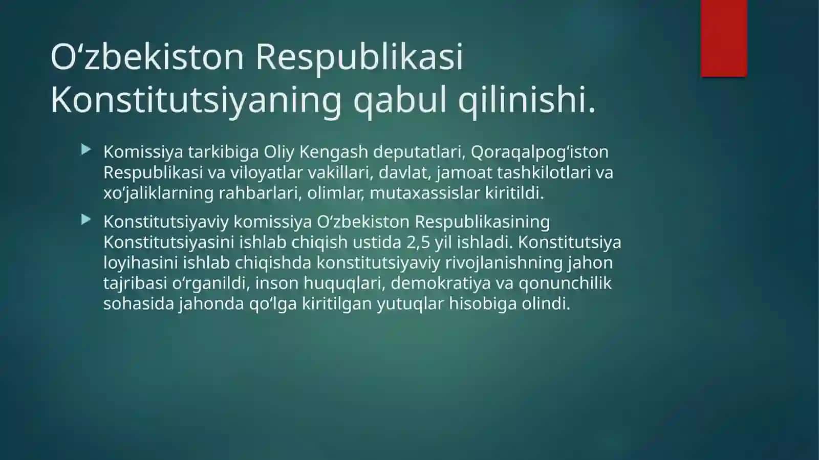 O‘zbekiston Respublikasi Konstitutsiyaning qabul qilinishi va uning tarixiy ahamiyati 4