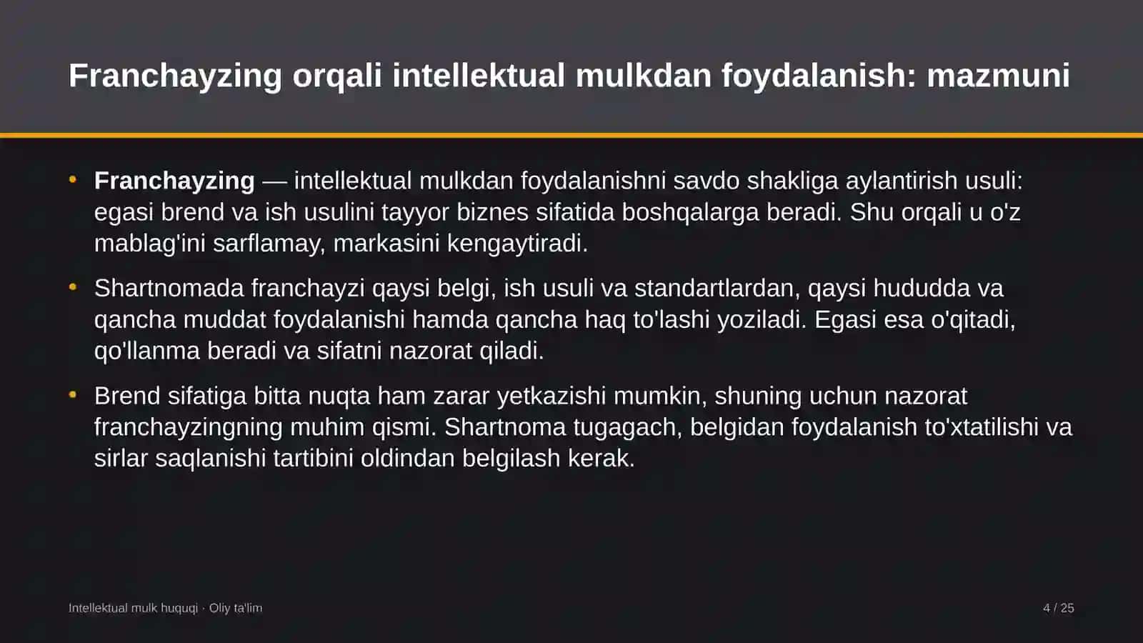 qo'ychilikda franchayzing orqali intellektual mulkdan foydalanish 9347 4