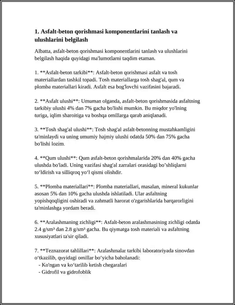 ASFAT BITON QORISHMASI TARKIBINI SHITANBLASH VA HISOBLASH 4