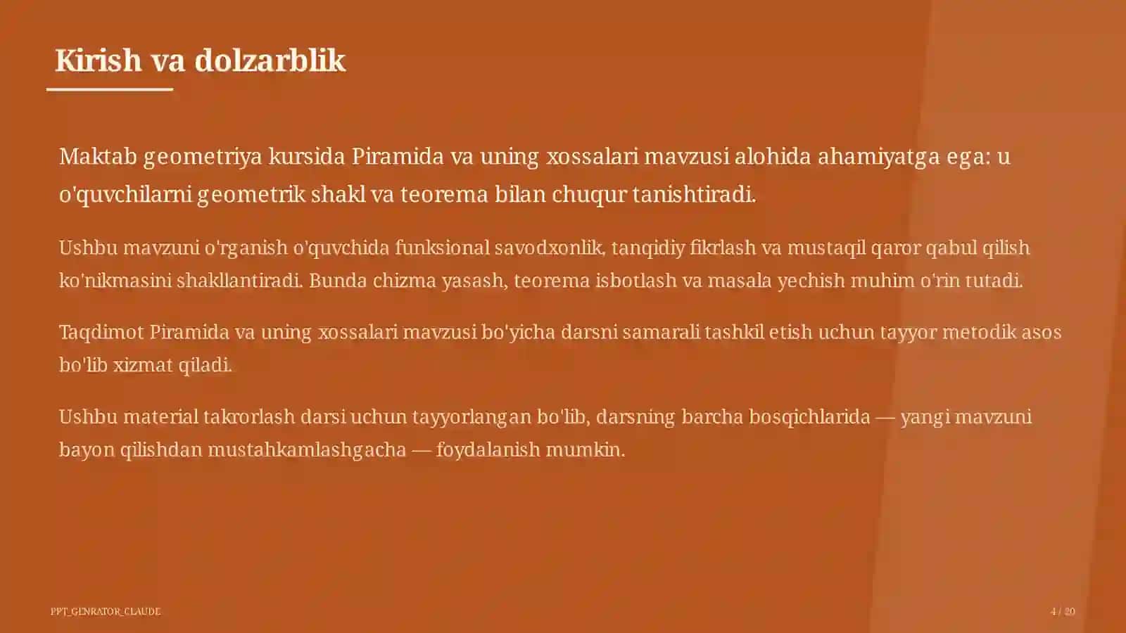 Piramida va uning xossalari (10-sinf) 4