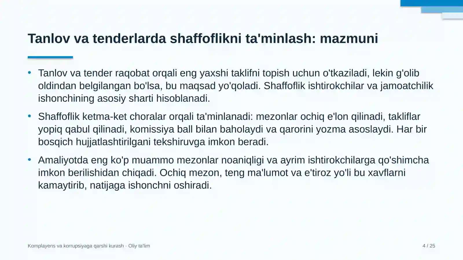 Bolalar sog'lomlashtirish oromgohlarida tanlov va tender jarayonlarida shaffoflikni ta'minlash 4
