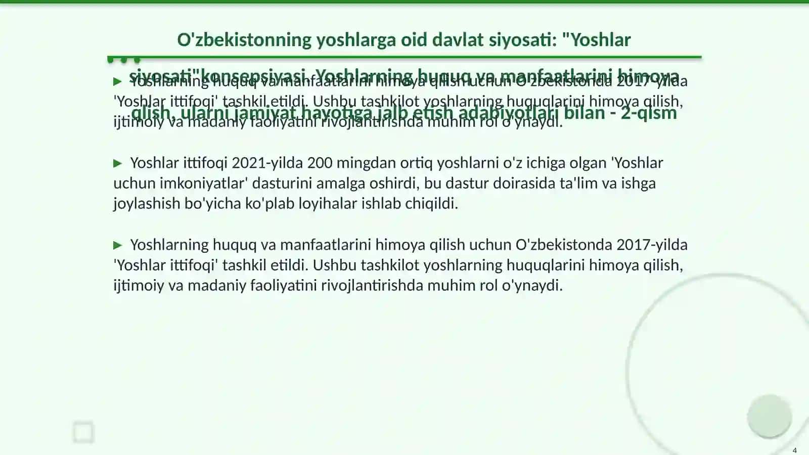 O'zbekistonning yoshlarga oid davlat siyosati: "Yoshlar siyosati" konsepsiyasi 4