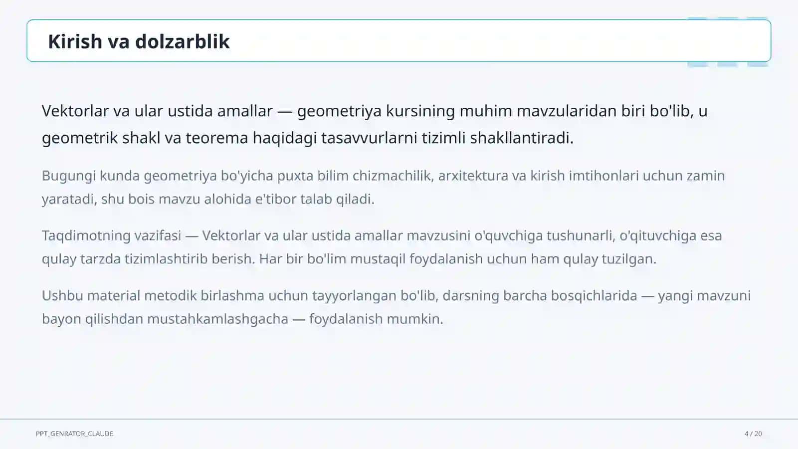 Vektorlar va ular ustida amallar (9-sinf) 4