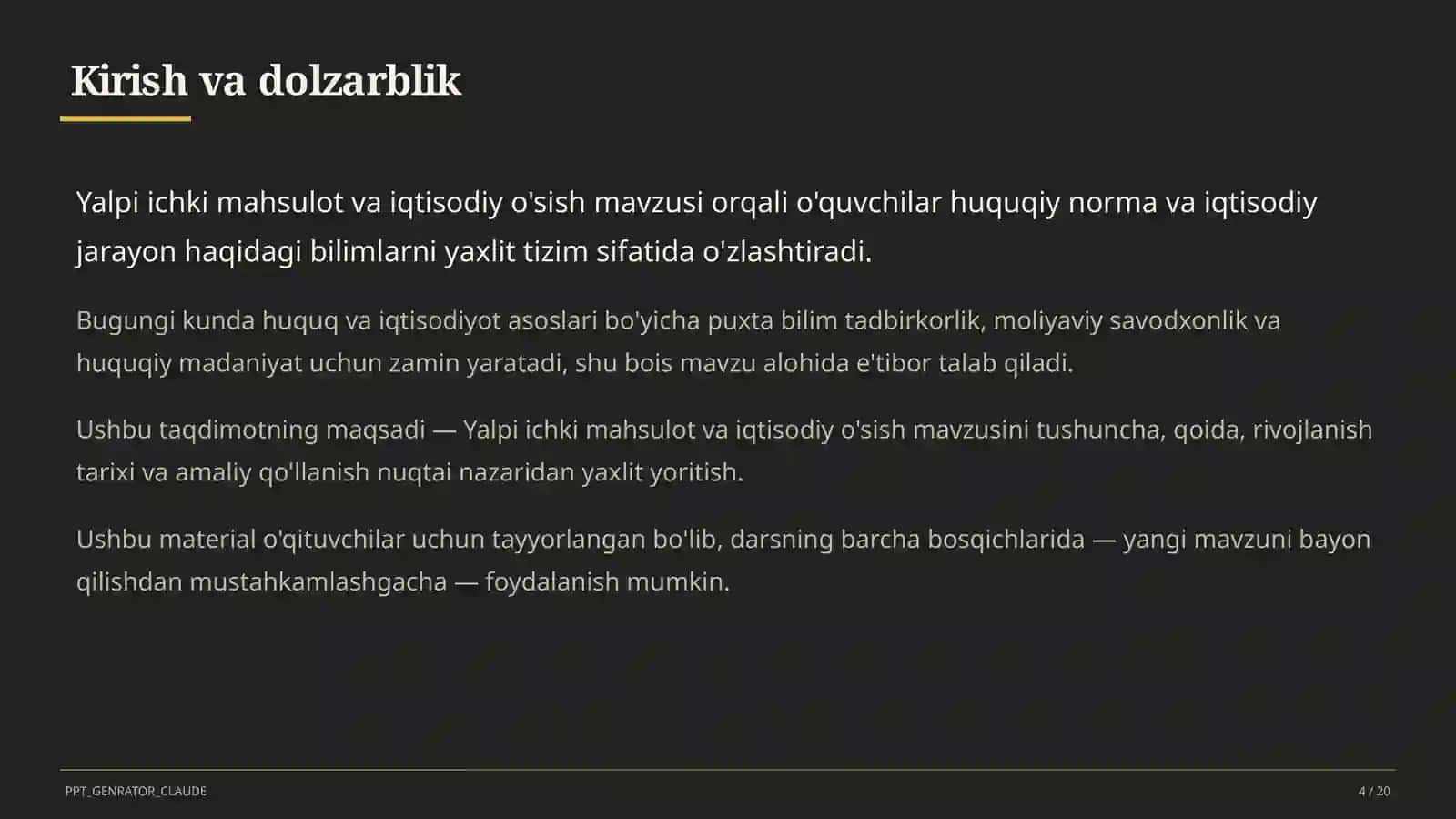 Yalpi ichki mahsulot va iqtisodiy o'sish (11-sinf) 4