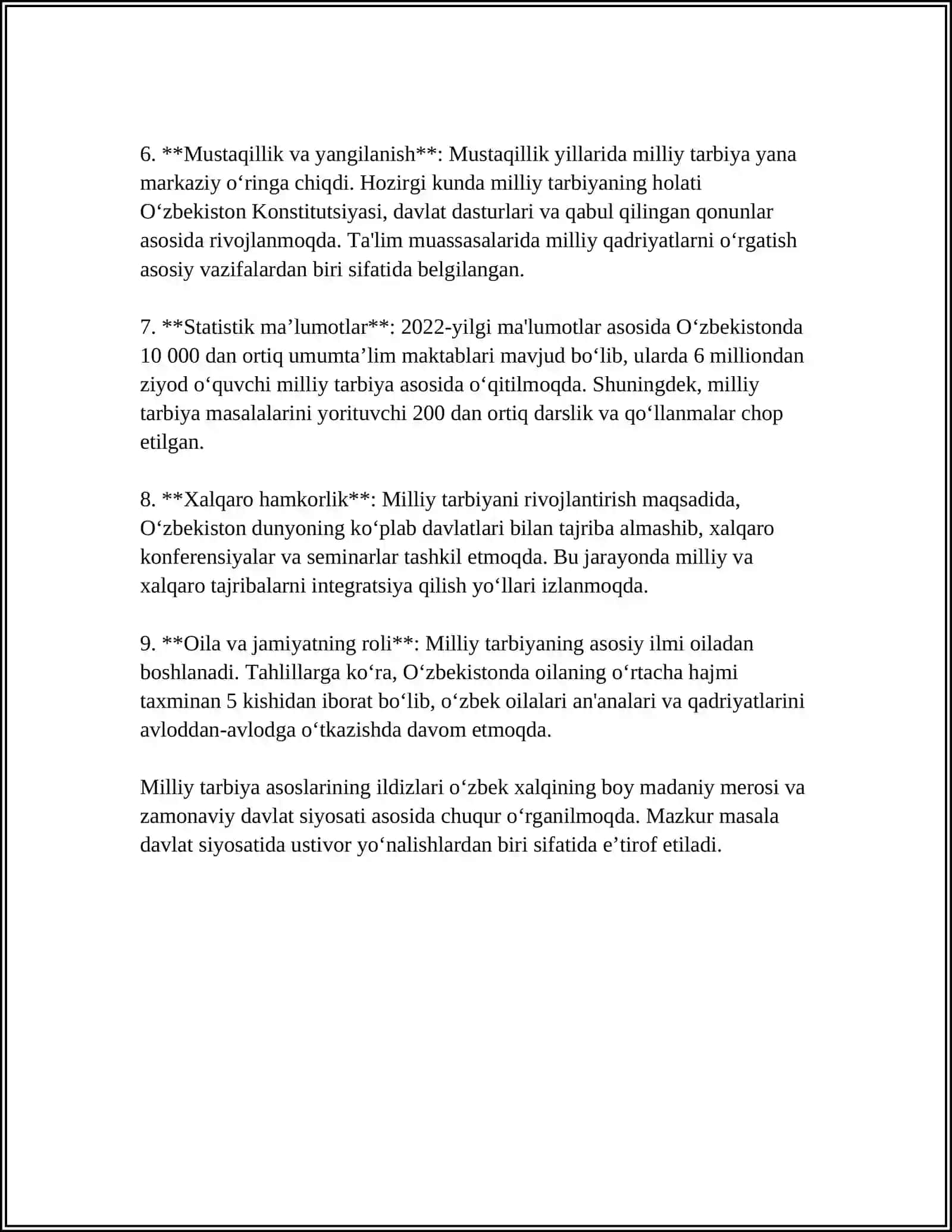 MUSTAQIL ISH Mavzu: “MILLIY TARBIYA ASOSLARI” FANING PREDMETI, FAN SIFATIDAGI TARAQQIYOTI, BOSQICHLARI 4