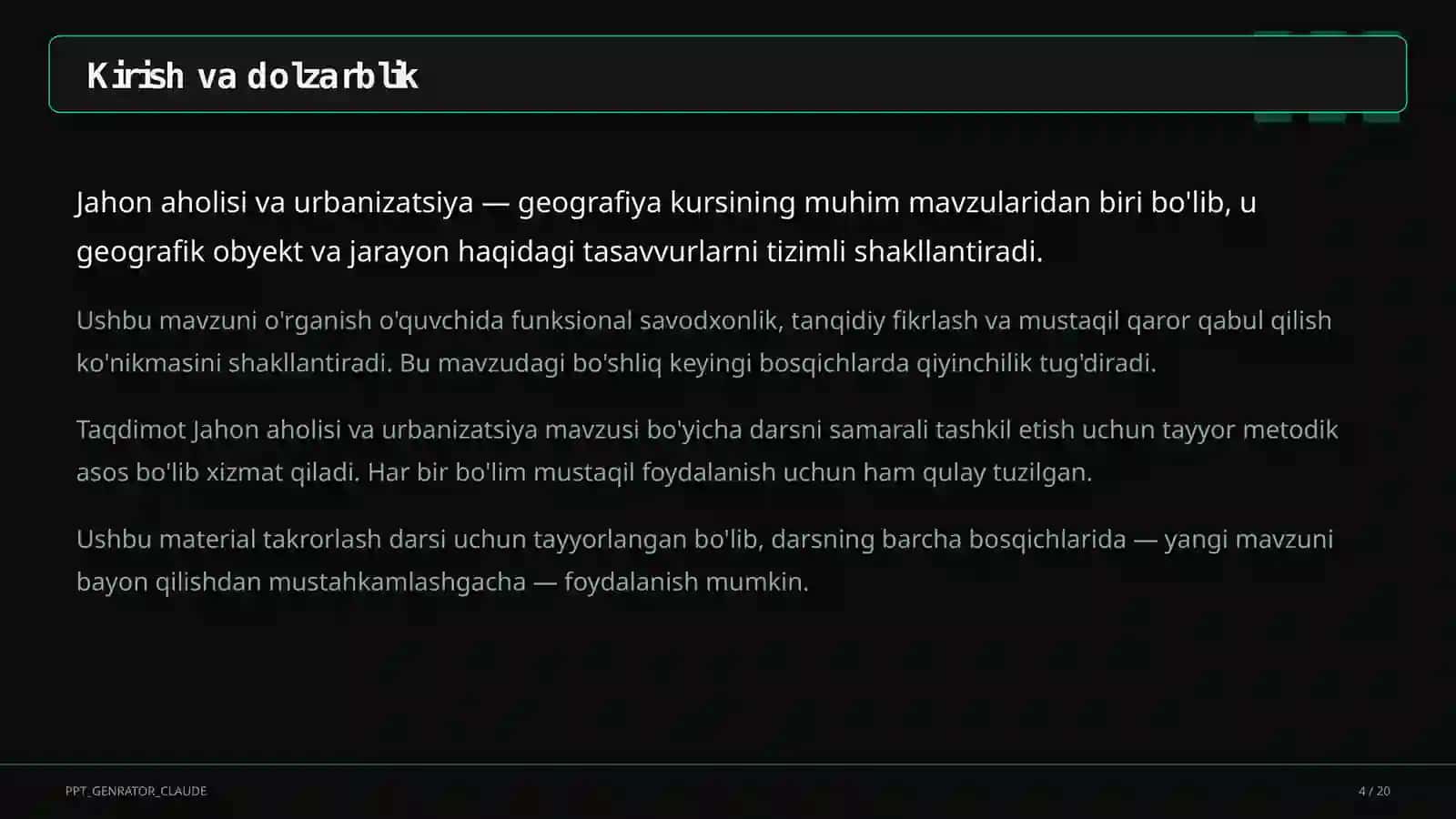 Jahon aholisi va urbanizatsiya (10-sinf) 4