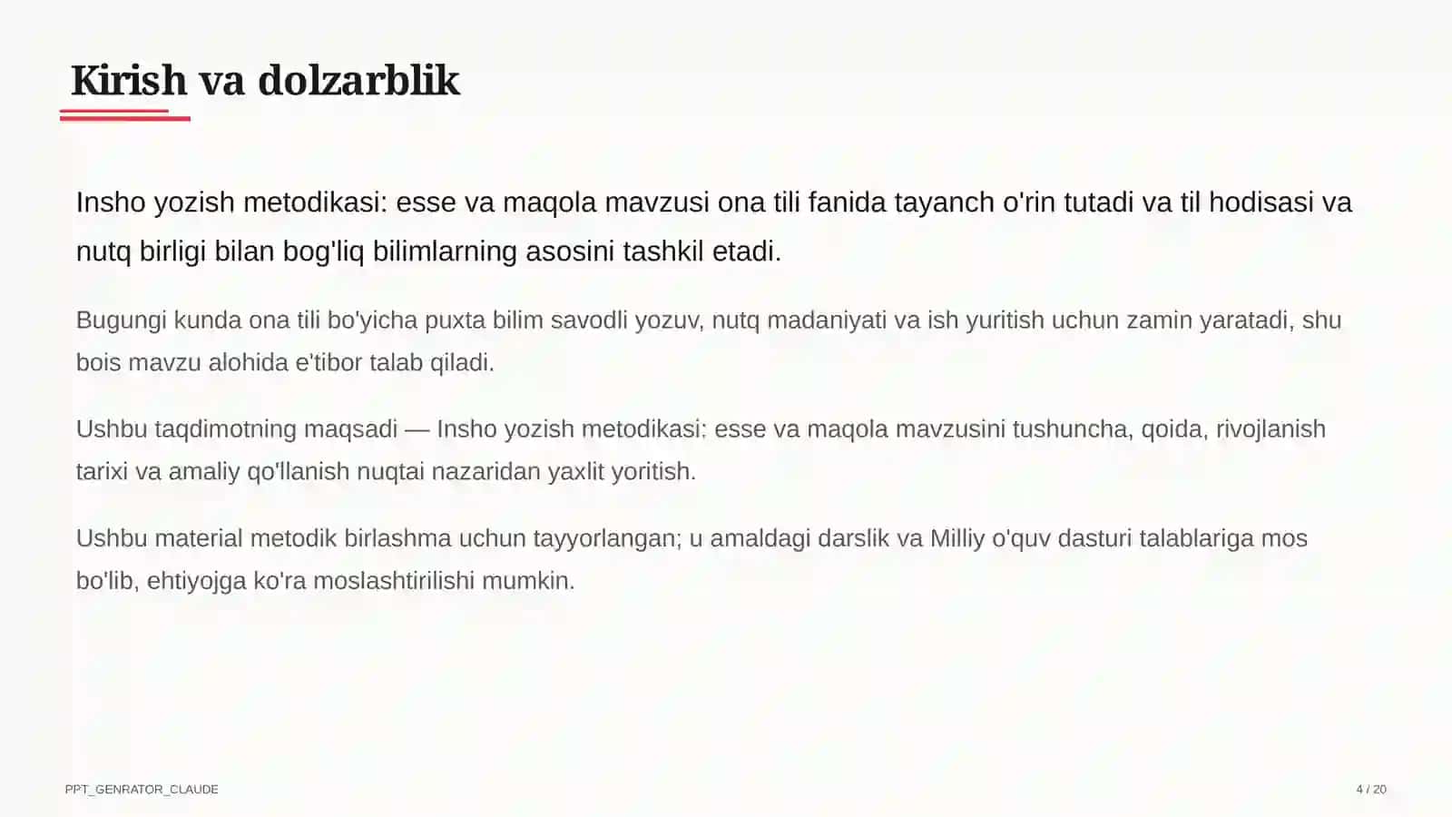 Insho yozish metodikasi: esse va maqola (11-sinf) 4
