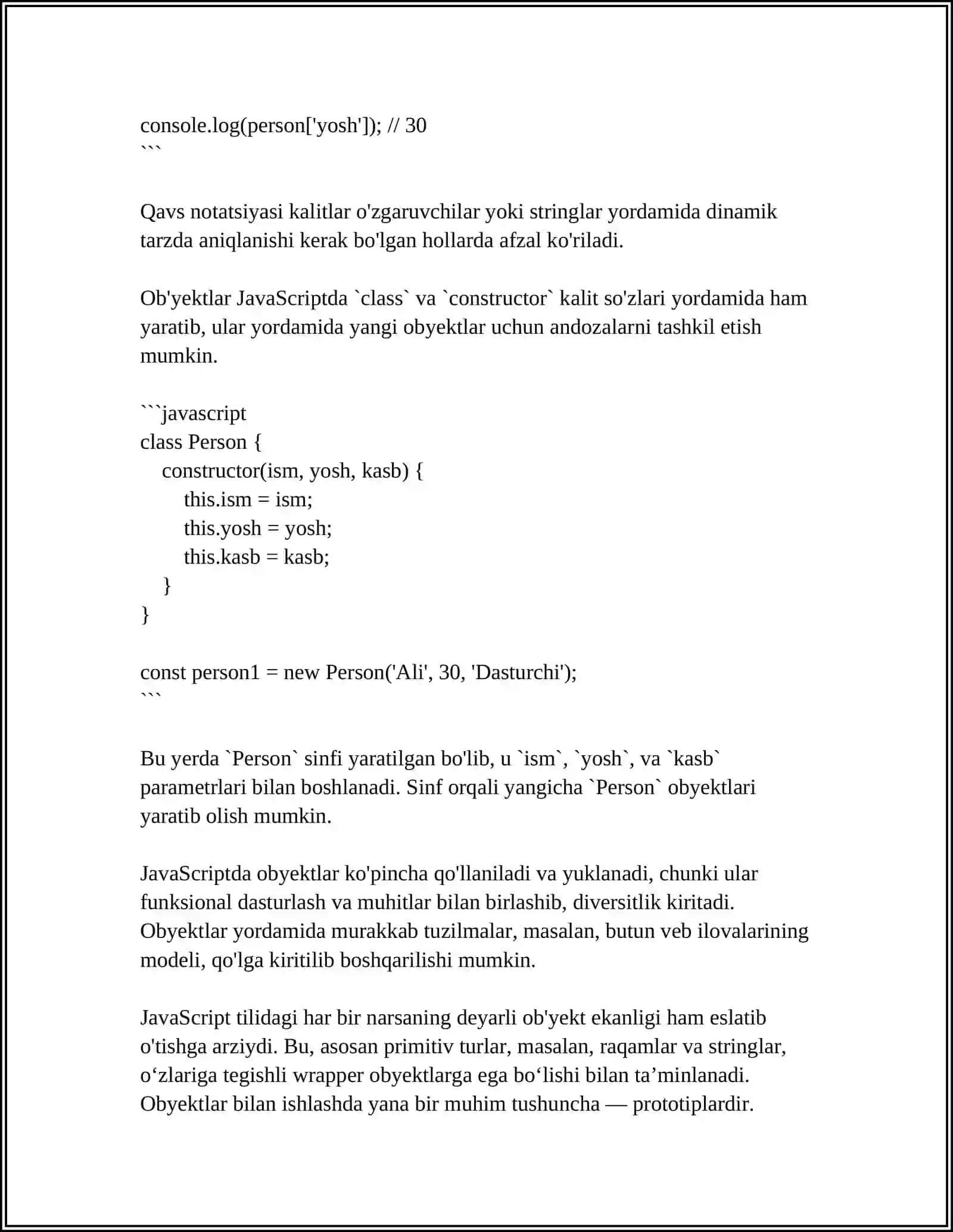 7.JAVASCRIPTDA OBYEKTLAR BN ISHLASH 4