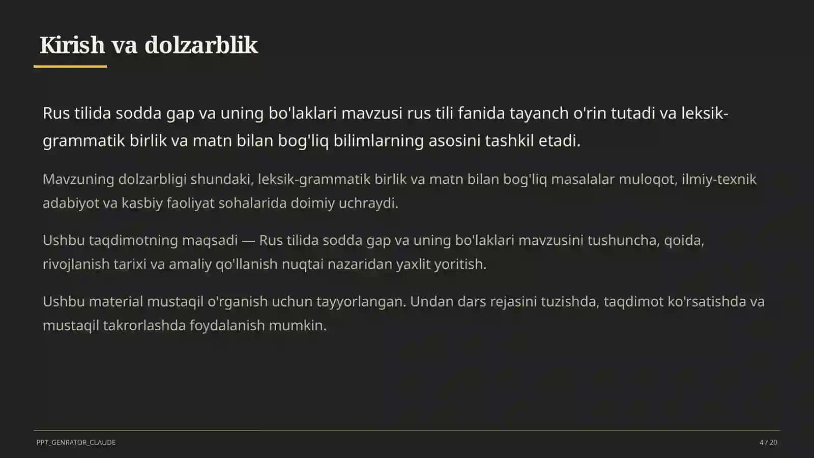 Rus tilida sodda gap va uning bo'laklari (8-sinf) 4