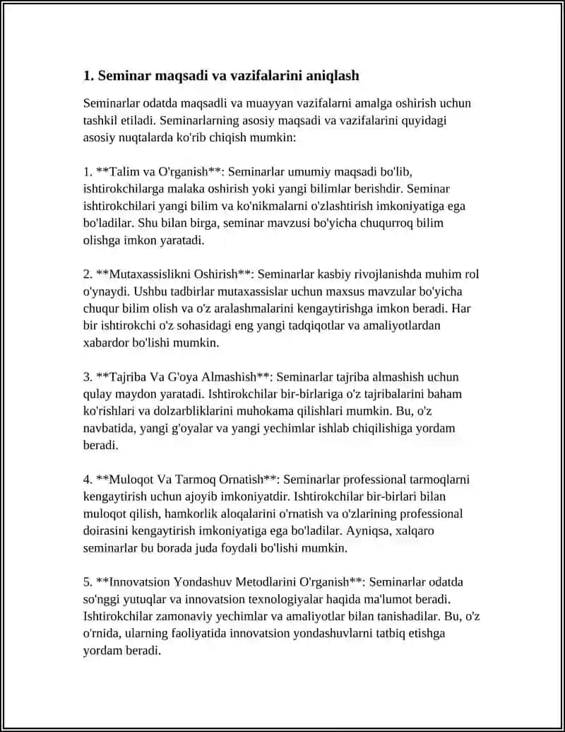 SEMINAR MASHGʻULOTLARIGA TAYYORGARLIK KOʻRISH 4