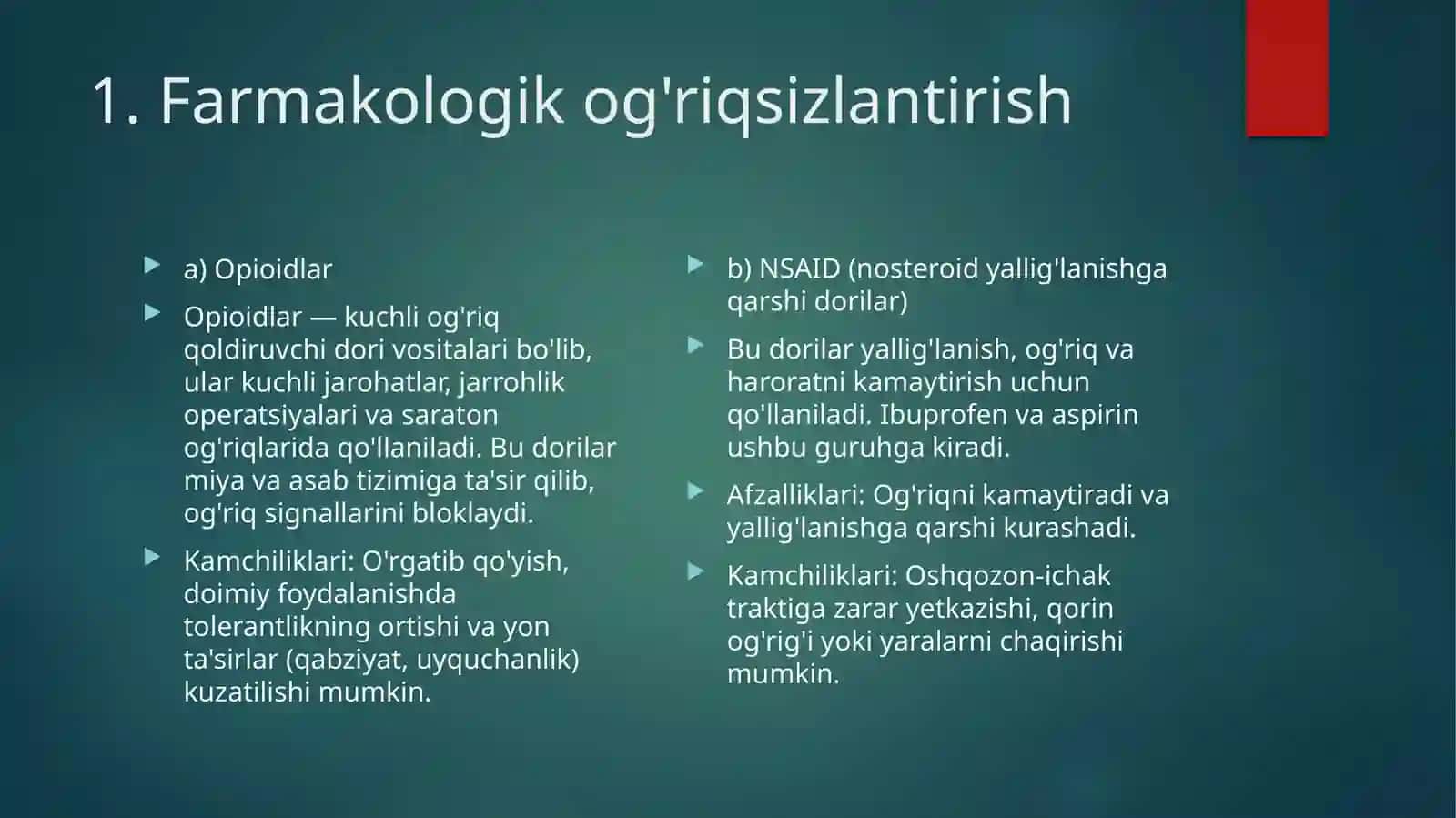 Zamonaviy og'riqsizlantirish usullari 4