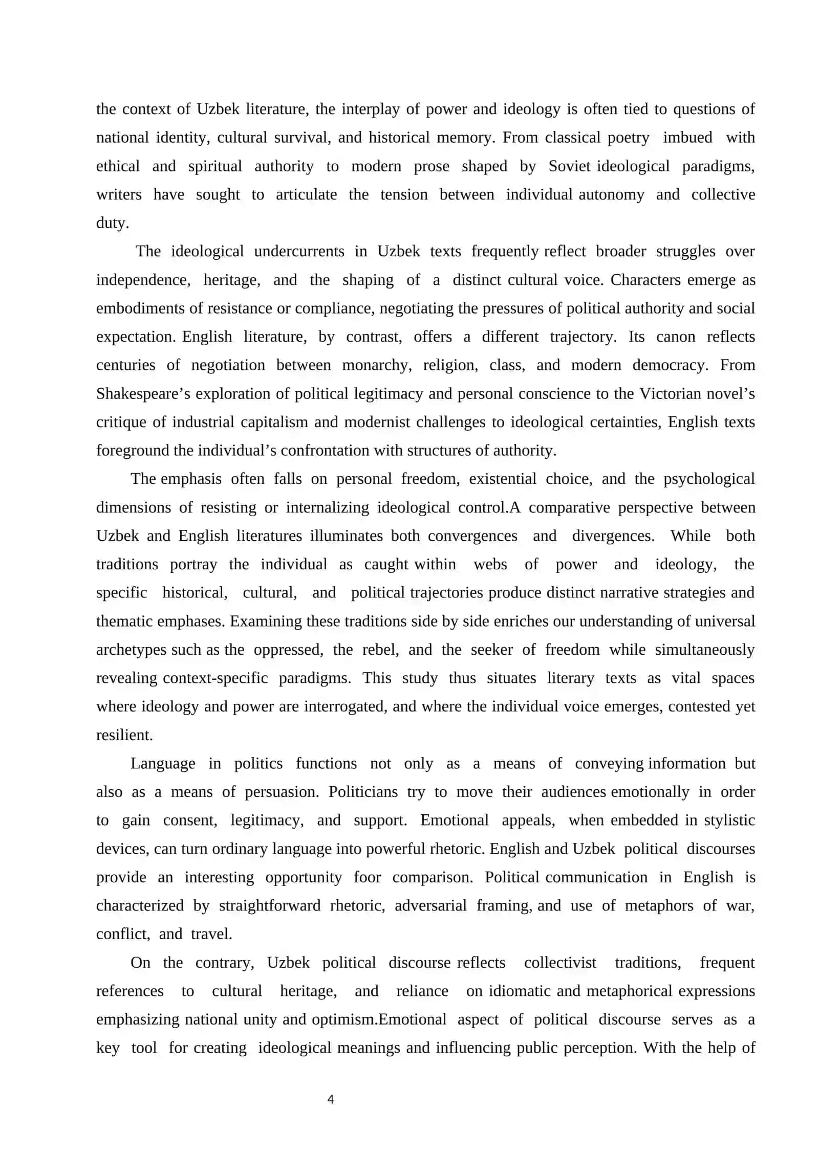 LINGUISTIC MANIFESTATION OF POWER: A COMPARATIVE STUDY OF UZBEK AND ENGLISH POLITICAL RHETORIC 4