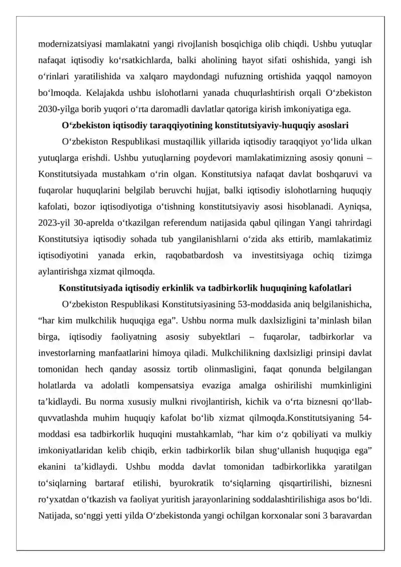 O‘zbekistonning iqtisodiy sohadagi yutuqlari. 4