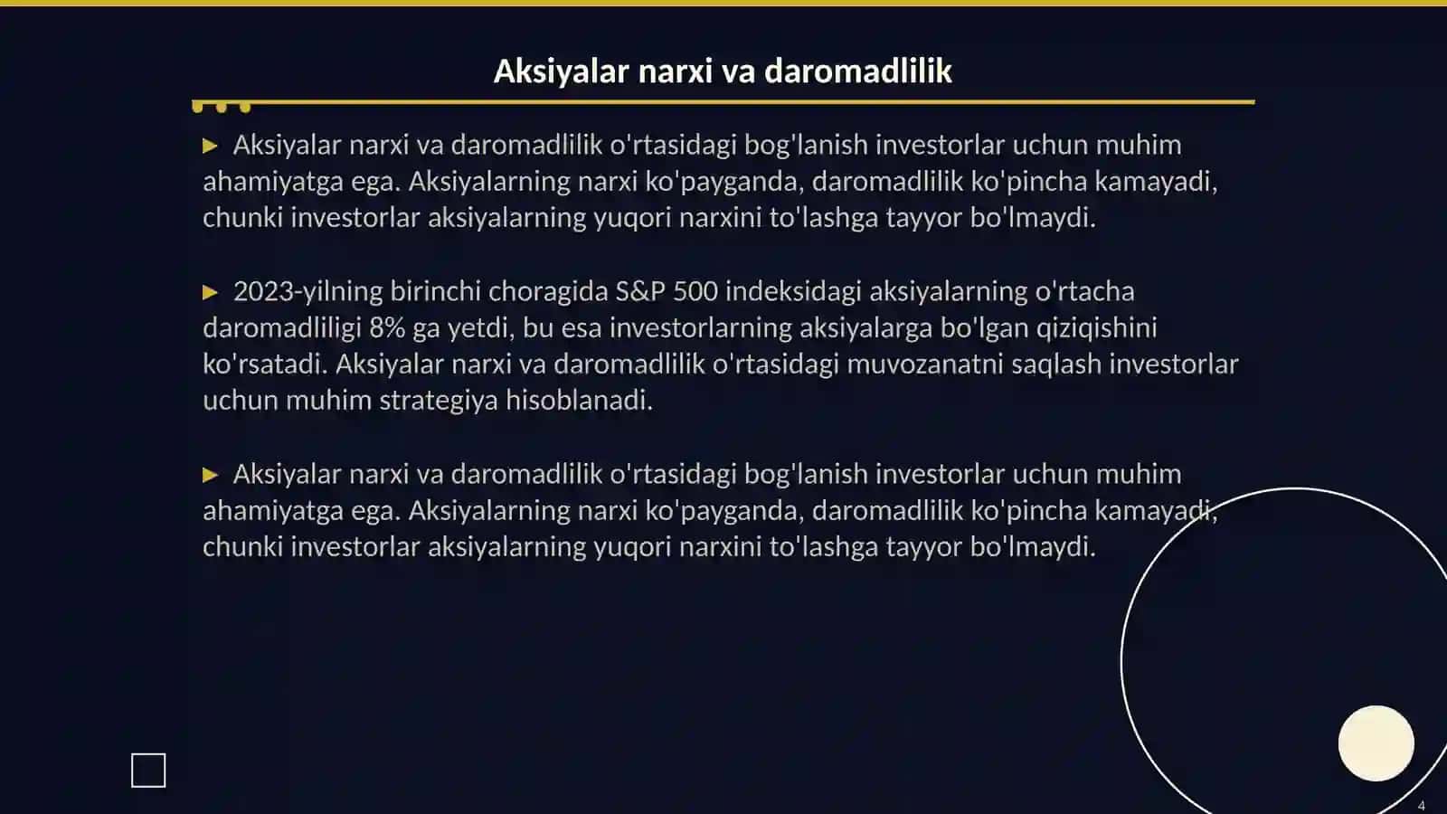 Aksiyalar va ularning daromadliligini tahlil qilish 4