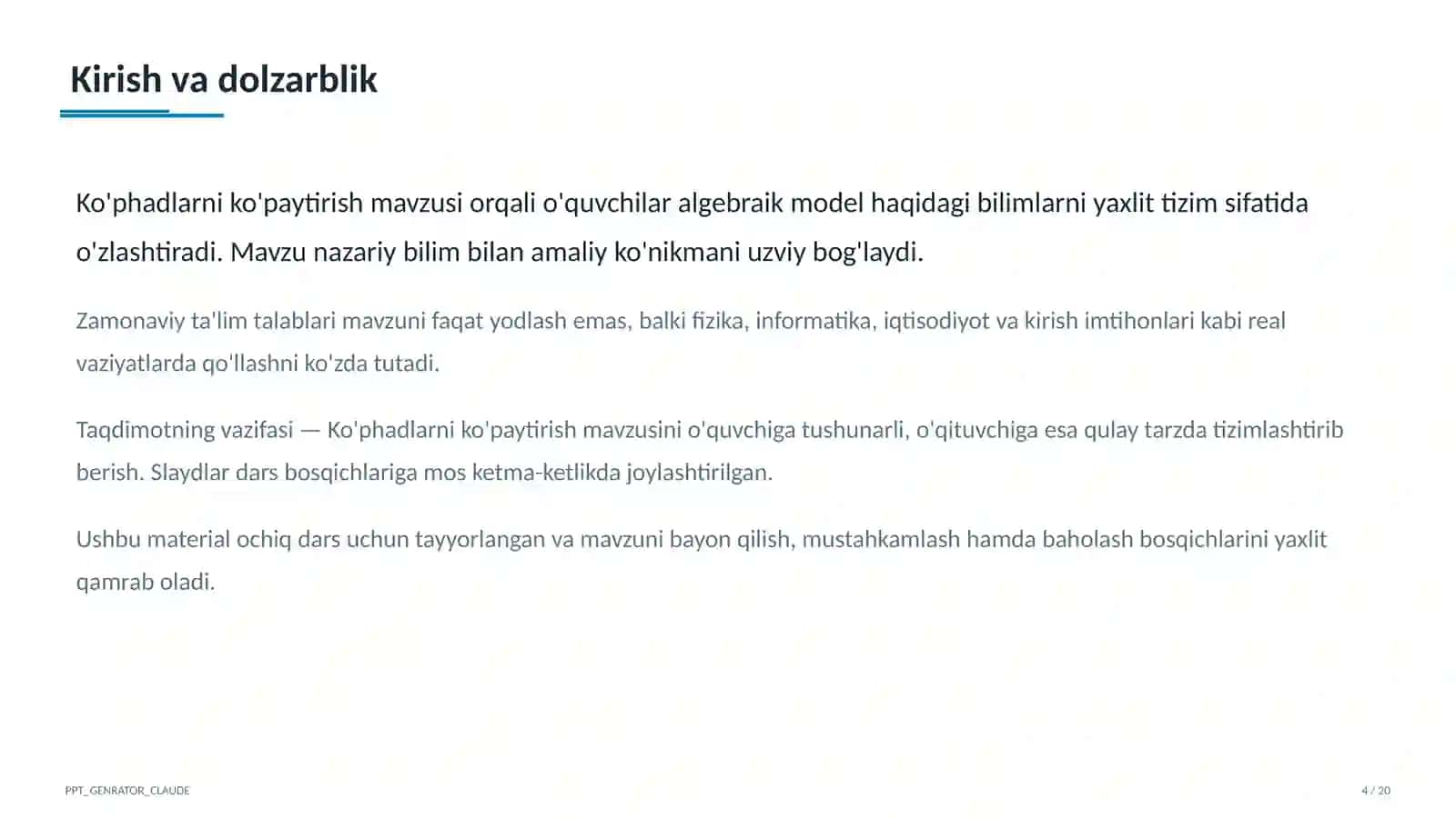 Ko'phadlarni ko'paytirish (7-sinf) 4