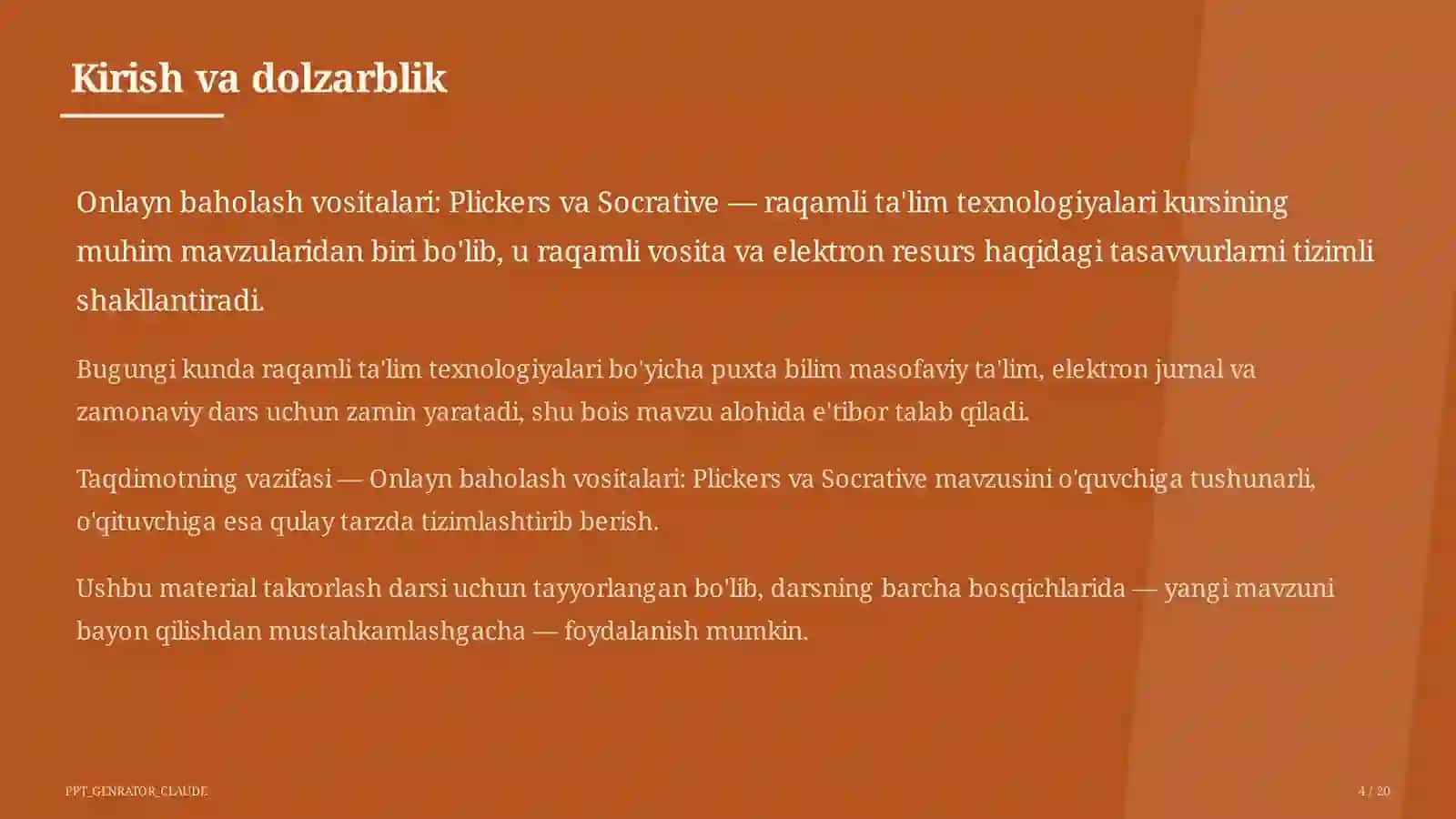 Onlayn baholash vositalari: Plickers va Socrative 4