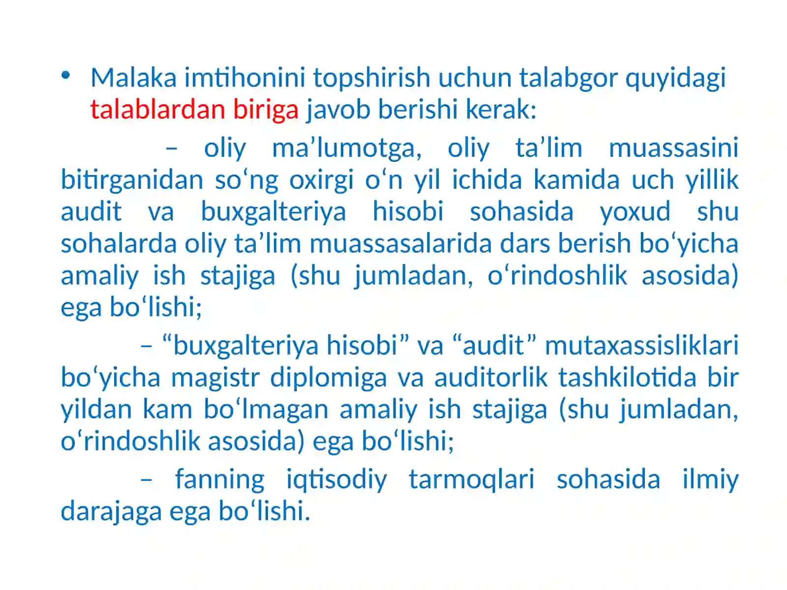 O‘ZBEKISTON RESPUBLIKASIDA AUDITORLIK FAOLIYATINI SERTIFIKATLASH TIZIMI 4