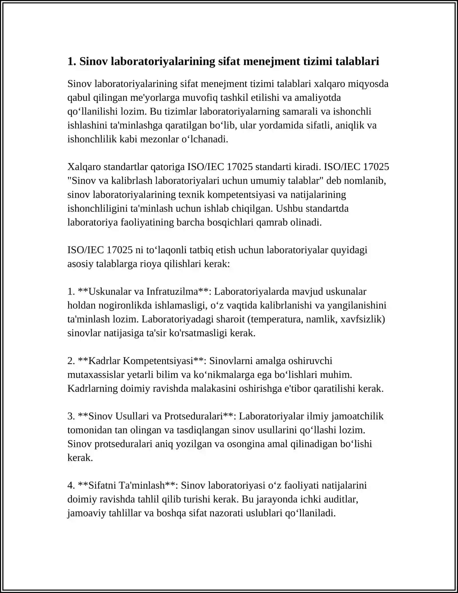 SINOV LABORATORIYALARINI SIFAT SIFAT MENEJMENTI TIZIMI HUJJATLARI 4
