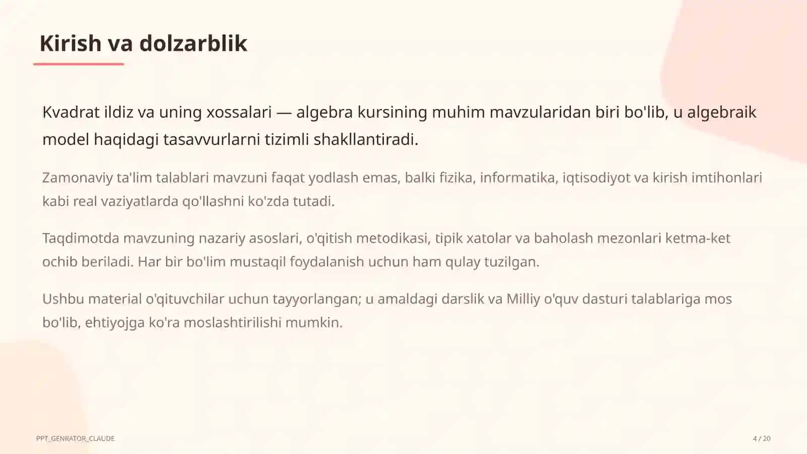 Kvadrat ildiz va uning xossalari (8-sinf) 4