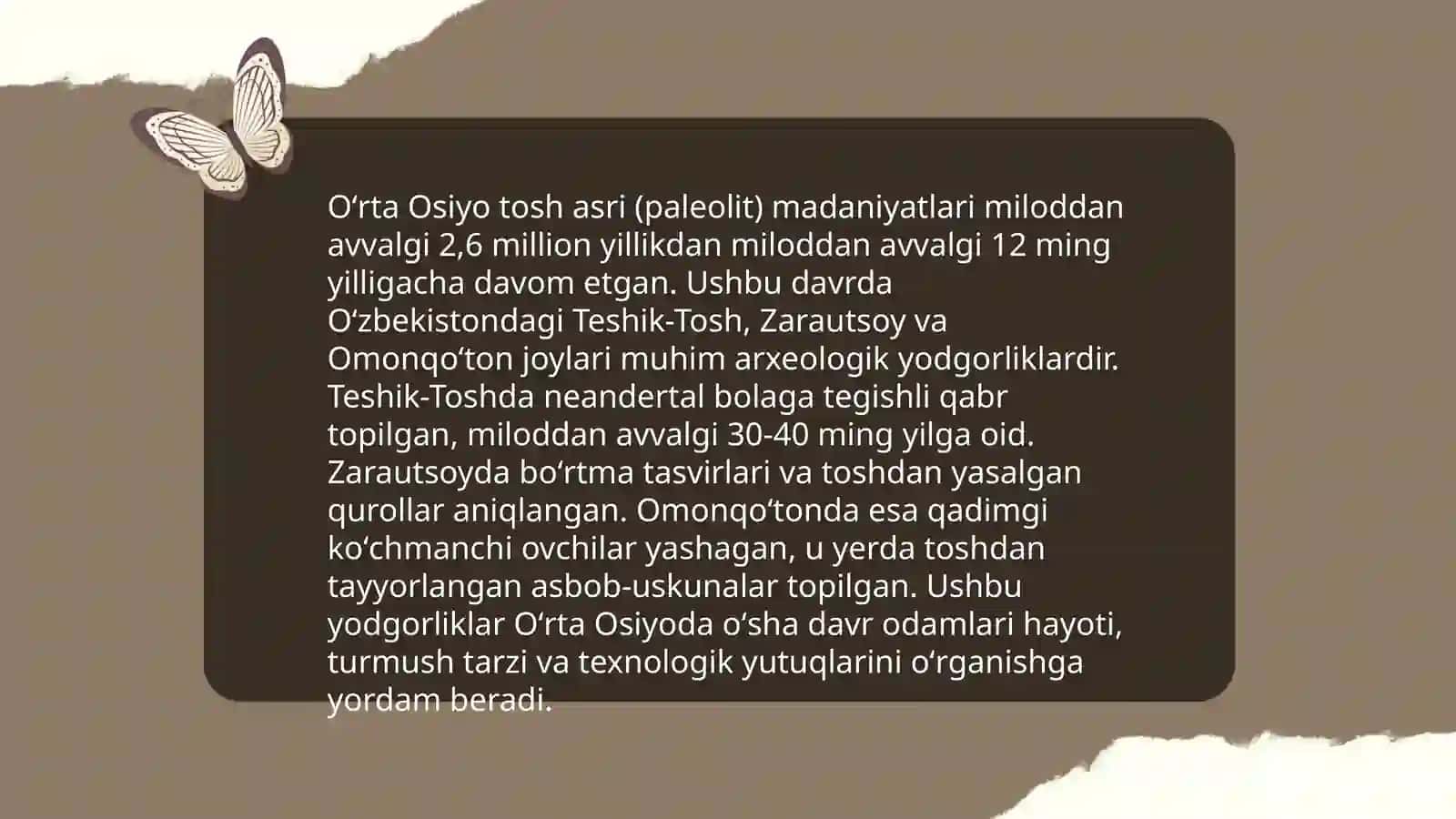 Oʻrta Osiyoning tosh asri manzilgohlari tarixiy geografiyasiga tavsif 4