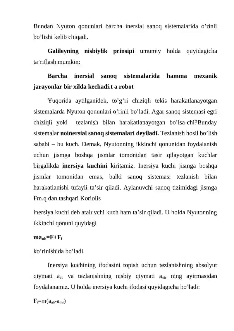 Inersiya kuchlari.Noinersial sanoq tizimlari 4