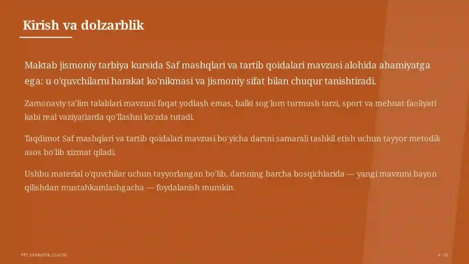 Saf mashqlari va tartib qoidalari (1-sinf) 4