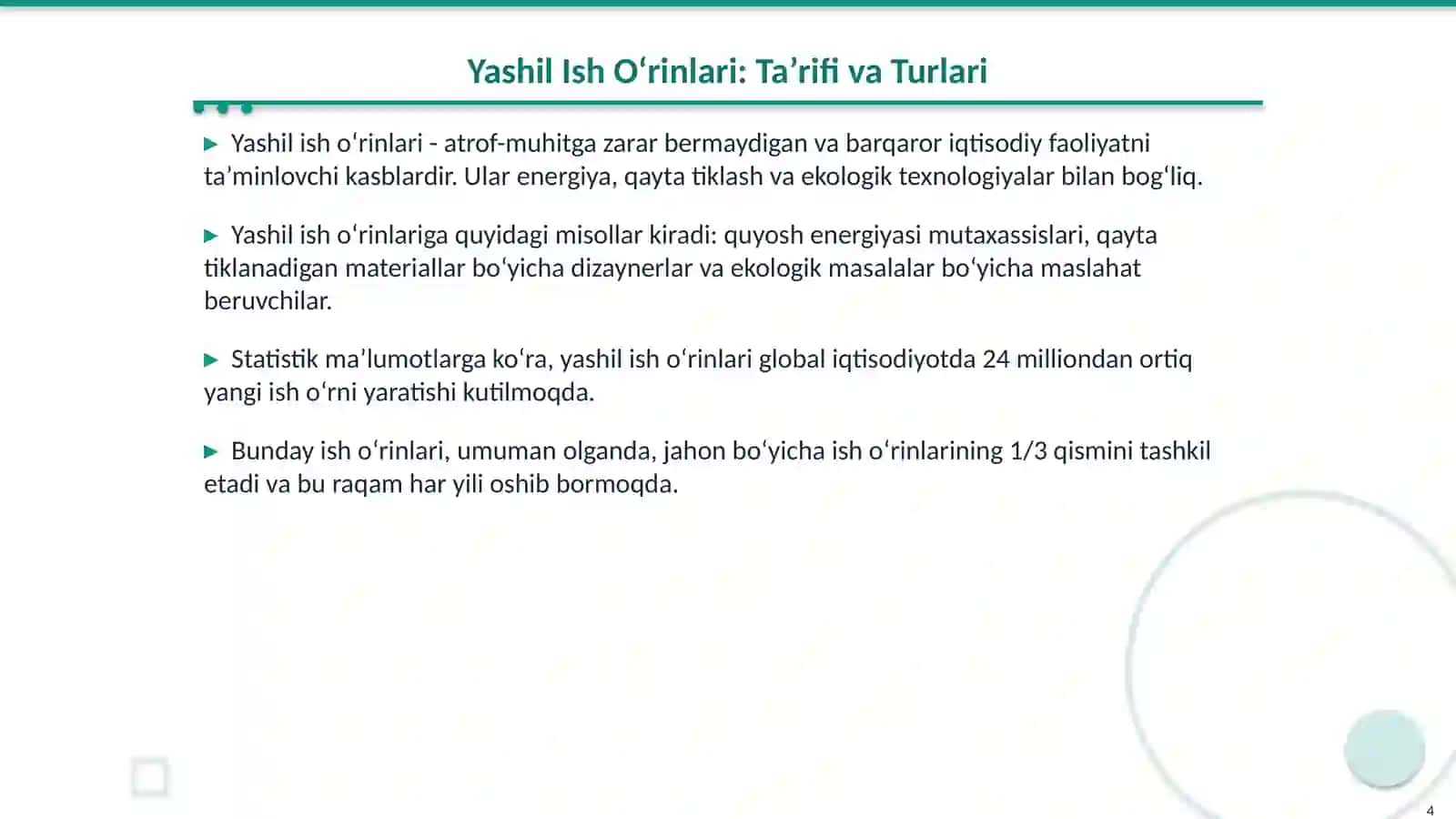 Yashil Ish O‘rinlari: Ta’lim va Iqtisodiy Rivojlanish 4