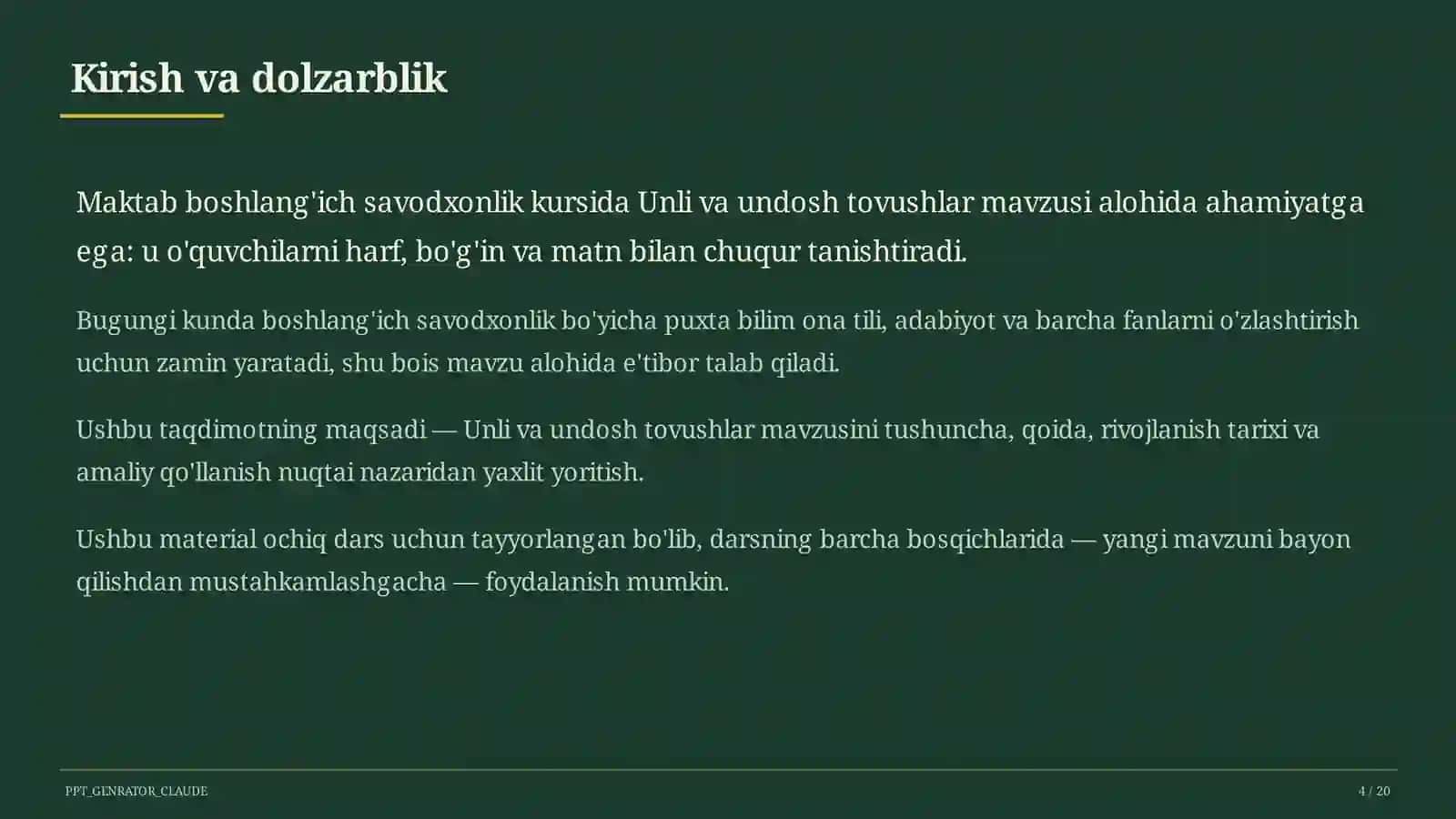 Unli va undosh tovushlar (1-sinf) 4